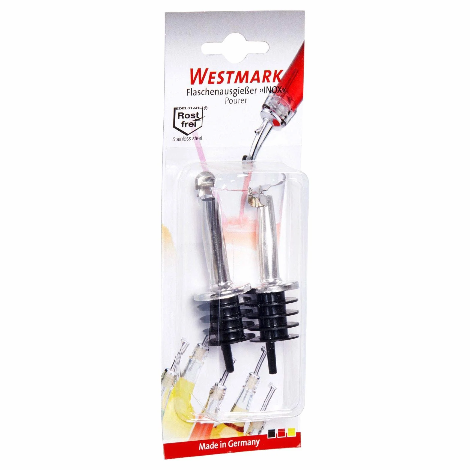 Westmark 2 Beccucci per Bottiglie di Liquori, Olio e Aceto, Acciaio Inossidabile, Argento