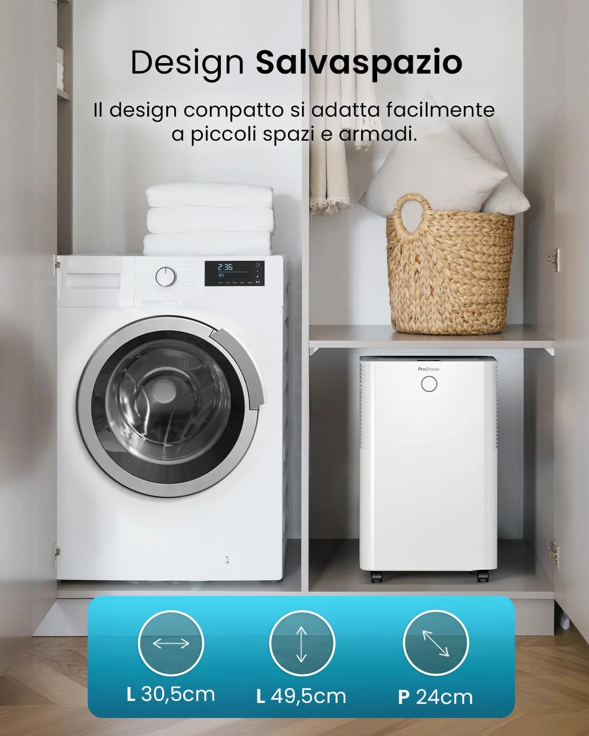 Pro Breeze OmniDry Deumidificatore Casa Muffa 20L/Giorno con Serbatoio da 4L e WiFi, Asciugatura Vestiti, sensore di umidità, Timer 24H, modalità Notturna per umidità, Muffa e condensa (30 m²)