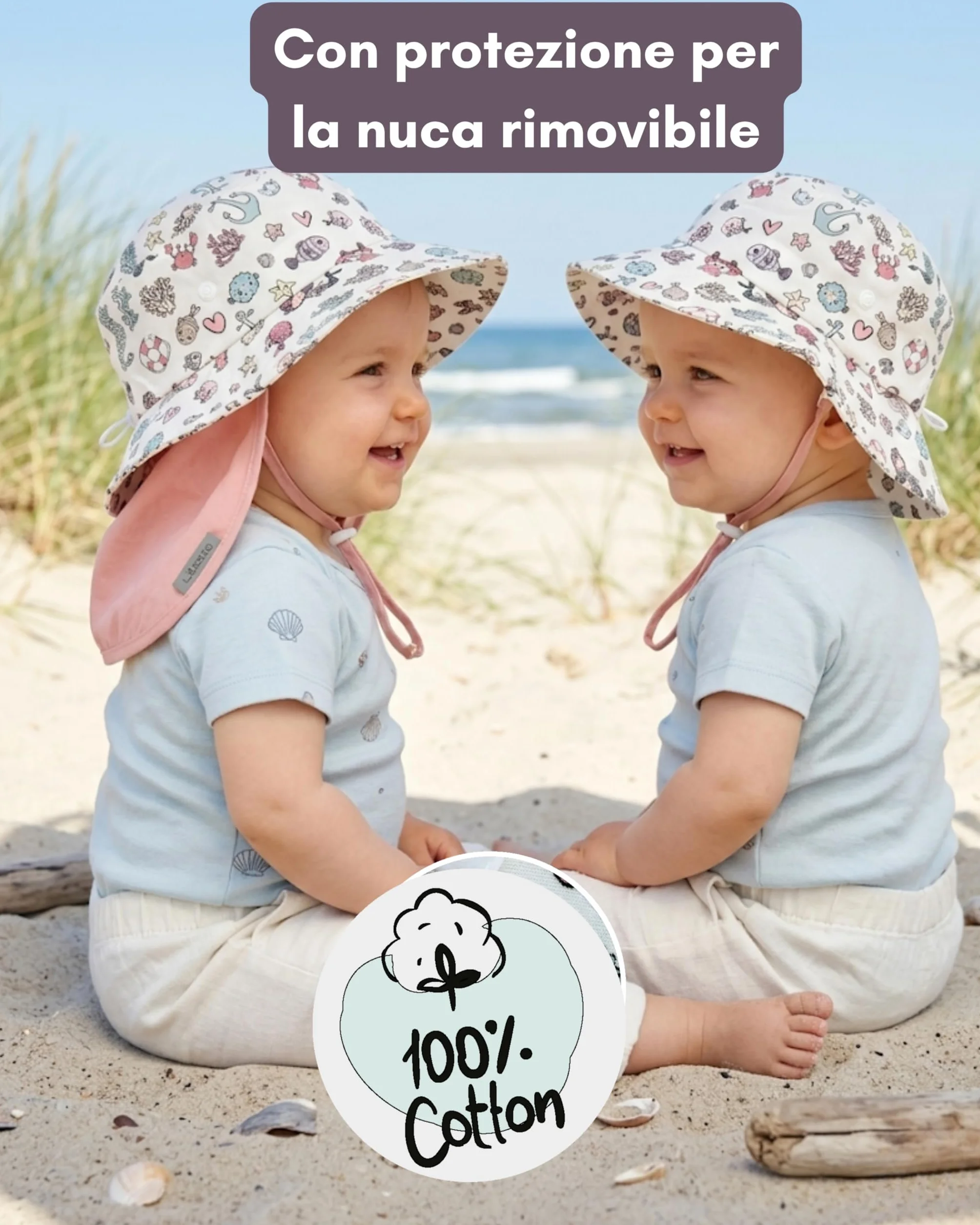 HECKBO Cappello Bambino UPF 50+ Cotone Dinosauro Sirena 6-24 Mesi