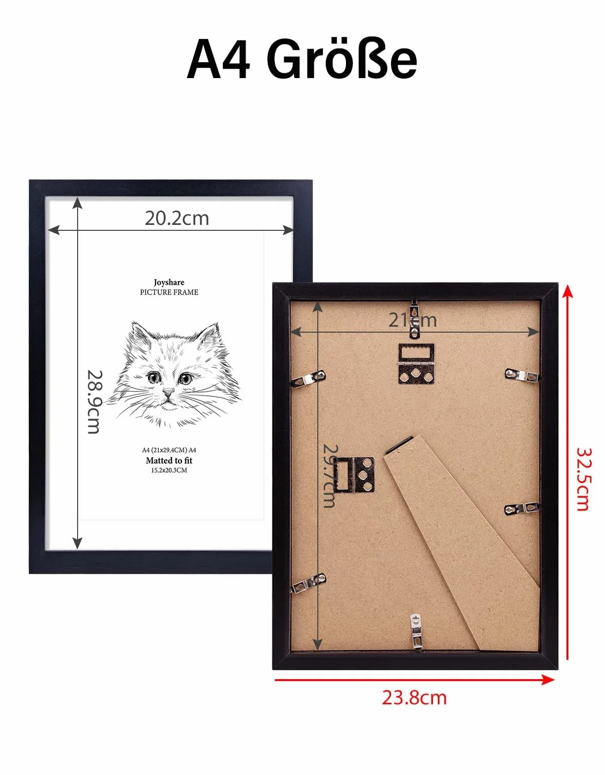 Portafoto DIN A4 (21x29.7 cm), 1 Pezzo (Nero), Cornice MDF con Vetro Acrilico,Ideale per Scrivania