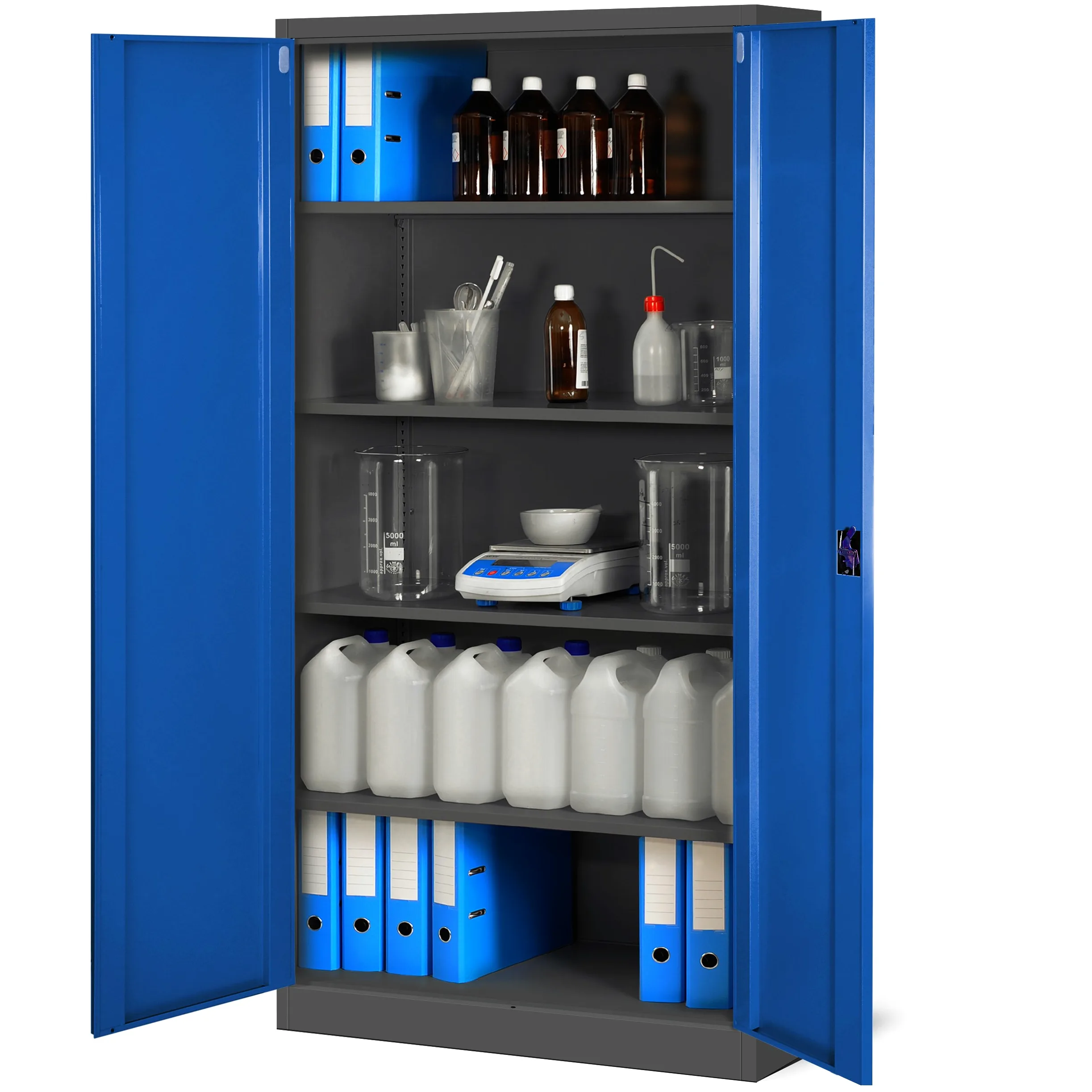 Jan Nowak Set di 3 Armadio da Ufficio C001 Archivio per Officina in Metallo Verniciato a polvere Chiudibile 185 cm x 90 cm x 40 cm (Antracite-Blu)