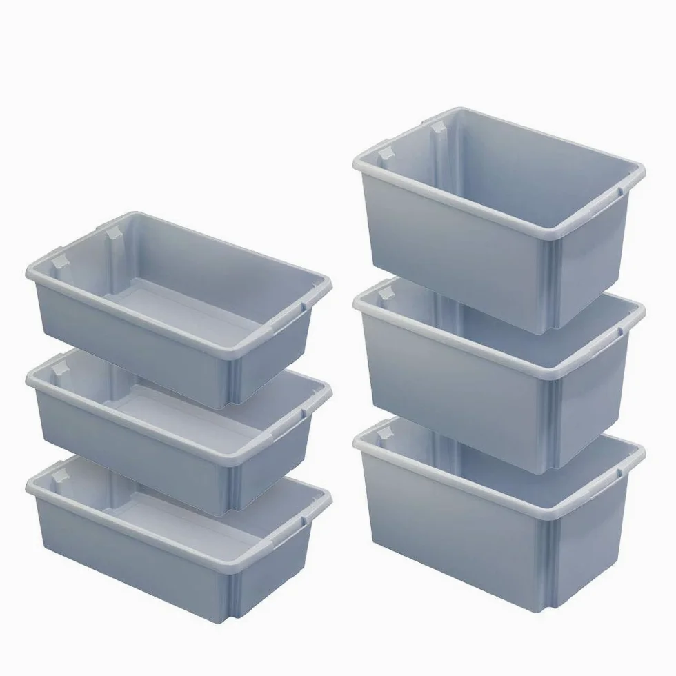 BRB Set di 6 contenitori impilabili per alimenti, dimensioni base 595 x 395 mm, 3 x grigio – 30 litri, 3 x grigio – 51 litri