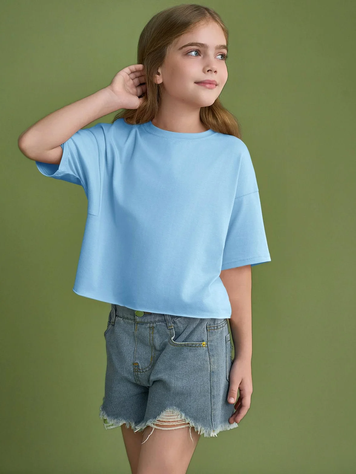 Top corto oversize atletico da ragazza per bambini con spalle a goccia a maniche corte magliette da allenamento 5-14 anni