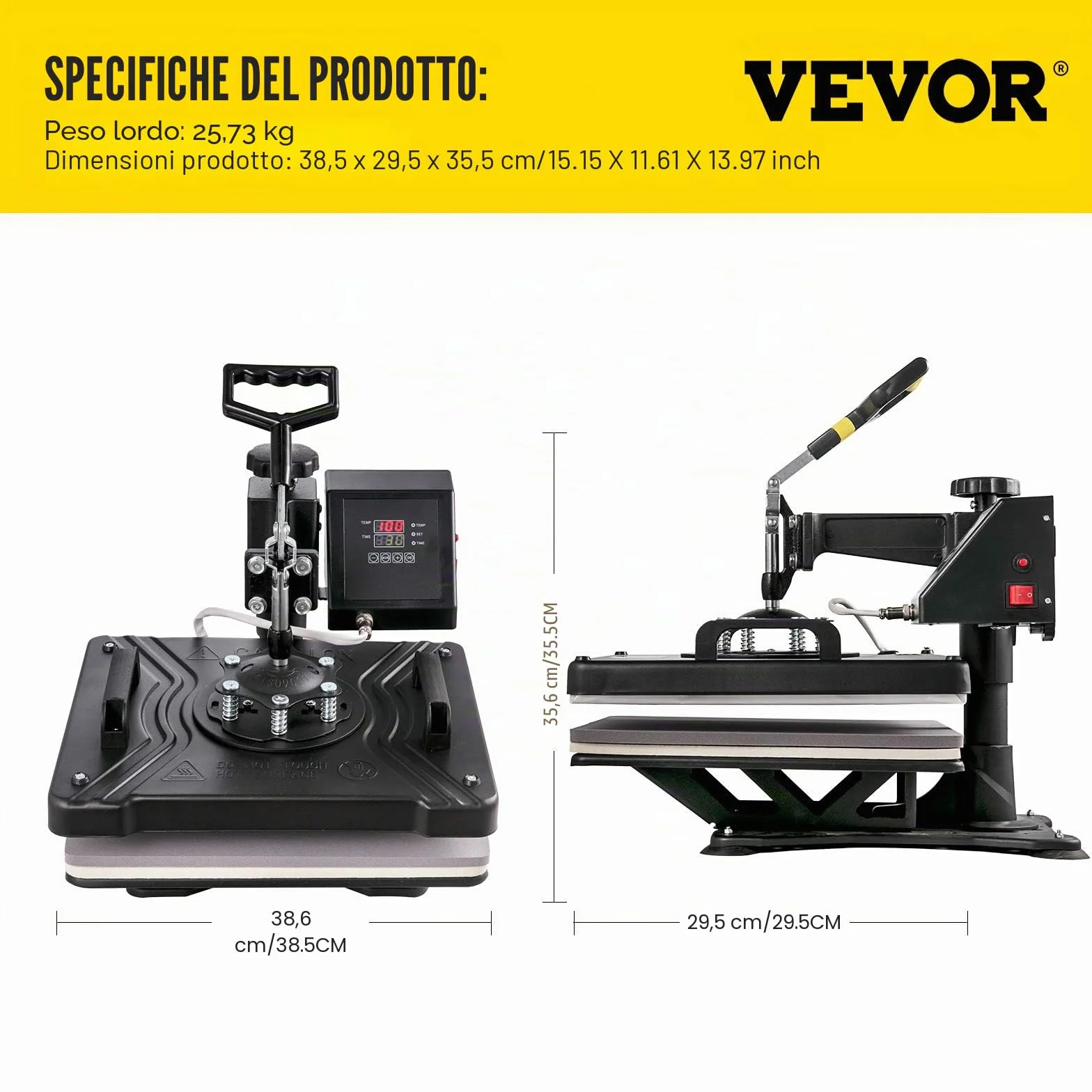 VEVOR Pressa a caldo 5 in 1, 38x30 cm, con controller digitale di temperatura e tempo