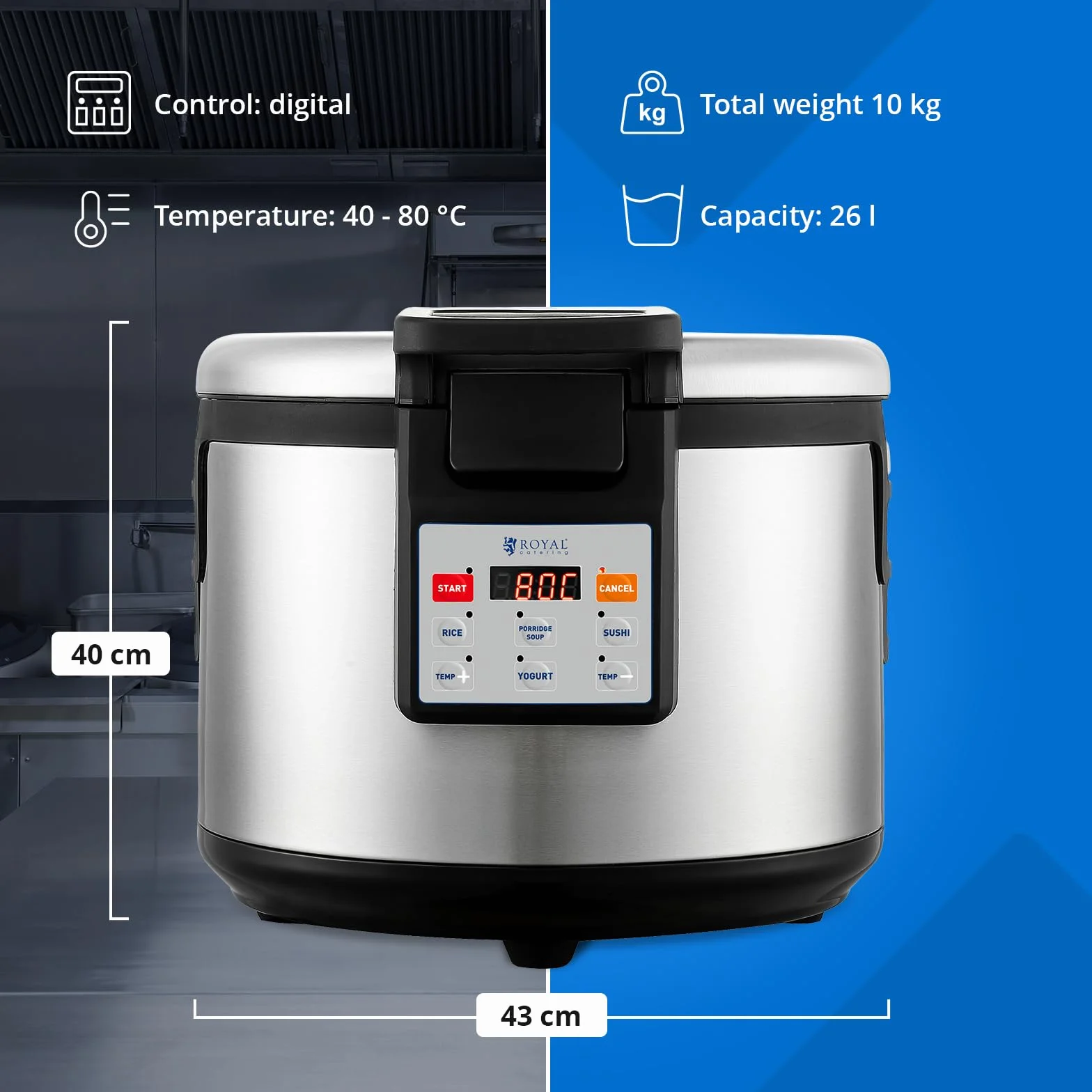 Royal Catering Scaldariso 26 l Macchina per lo Yogurt Scalda Minestra Impostazione Digitale Temperatura 40-80 °C