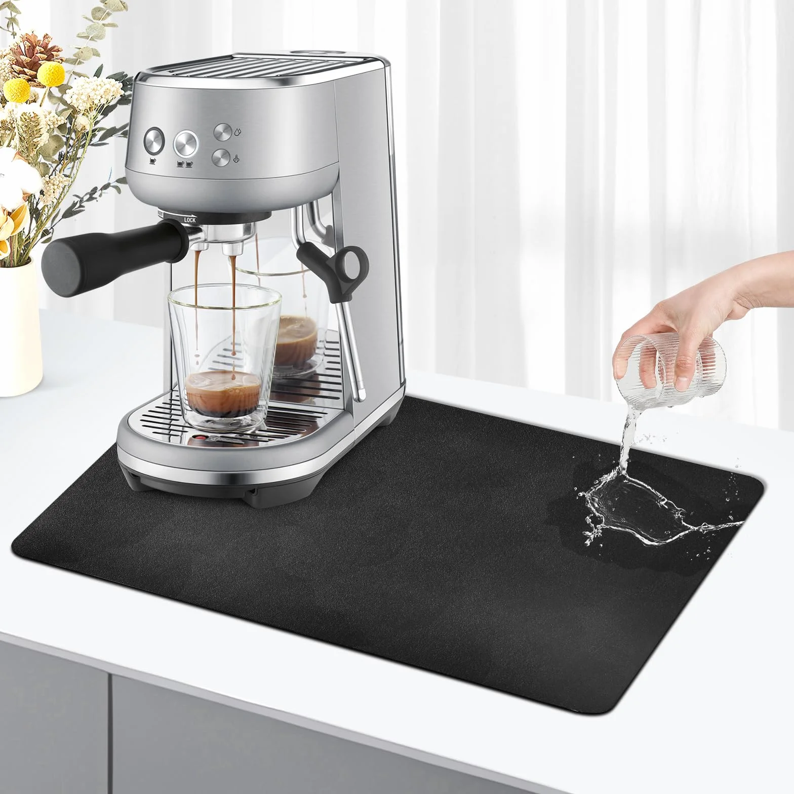 Tappetino macchina caffè 40x30cm assorbente per cucina scolapiatti lavandino Nero