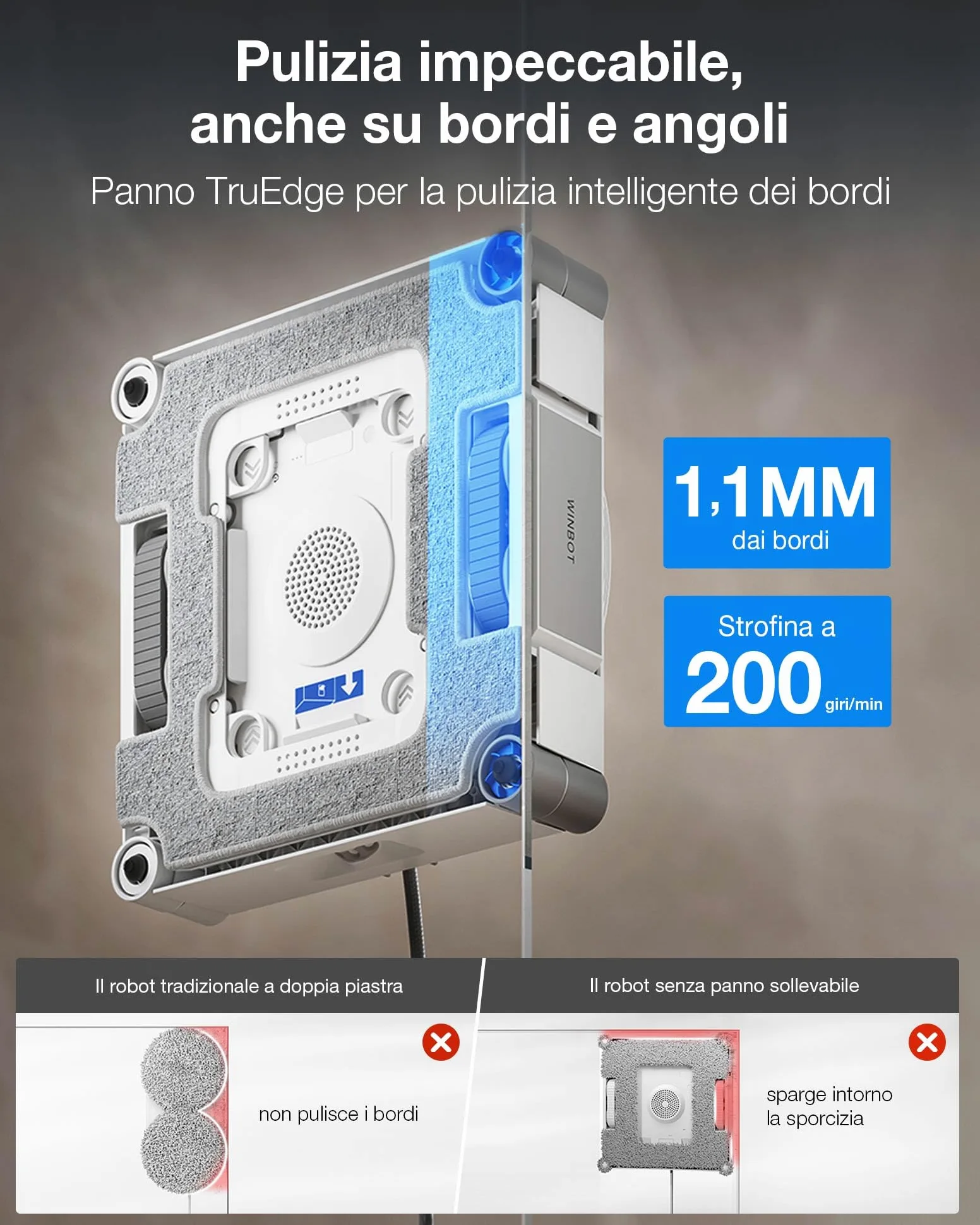 ECOVACS WINBOT W3 OMNI Robot Lavavetri con Stazione Multifunzione, Lavaggio Automatico del Panno, Pulizia Intelligente fino al Bordo, Nebulizzazione a Triplo Ugello, Controllo tramite App