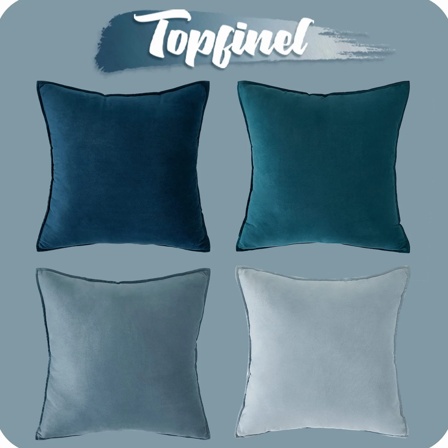 Topfinel Federe Cuscini in Velluto per Divano Blu 40x40 Set 4 Pezzi Copricuscini Quadrati Elegante Decorativa