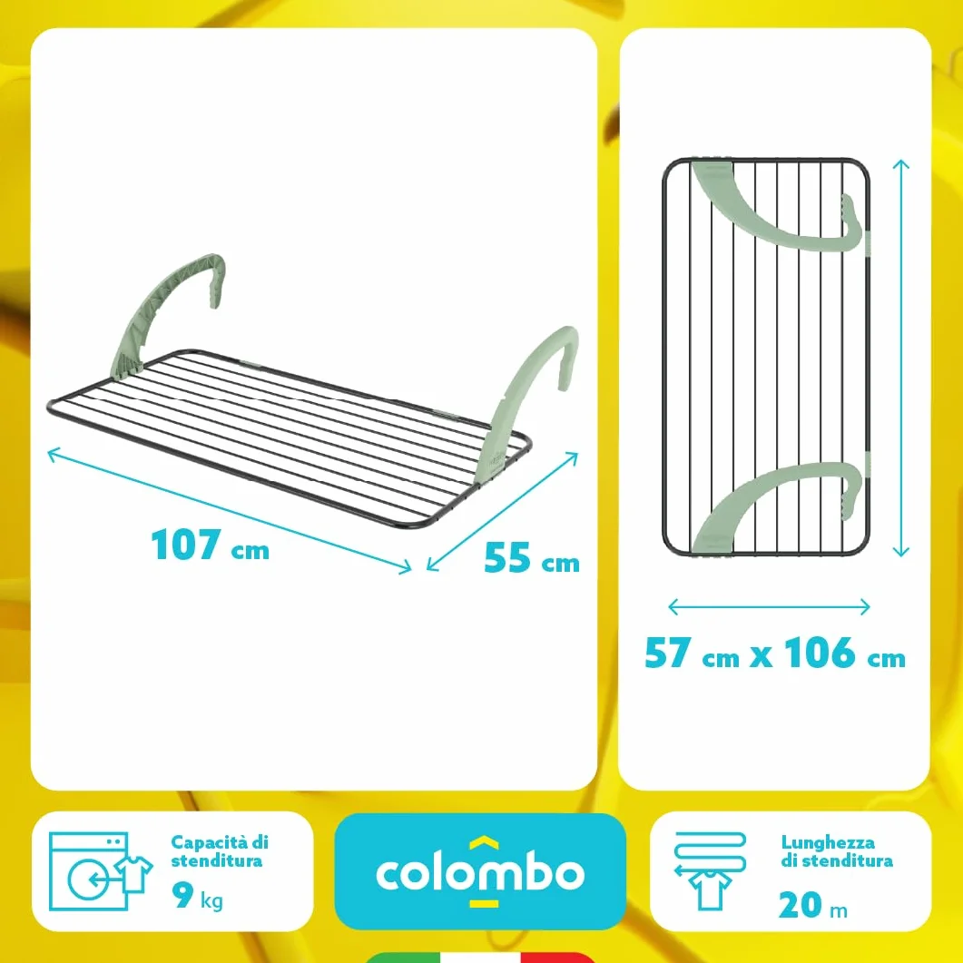Colombo Stendino da Balcone Acciaio Verniciato Stendibiancheria 10 Metri Antiruggine Made in Italy