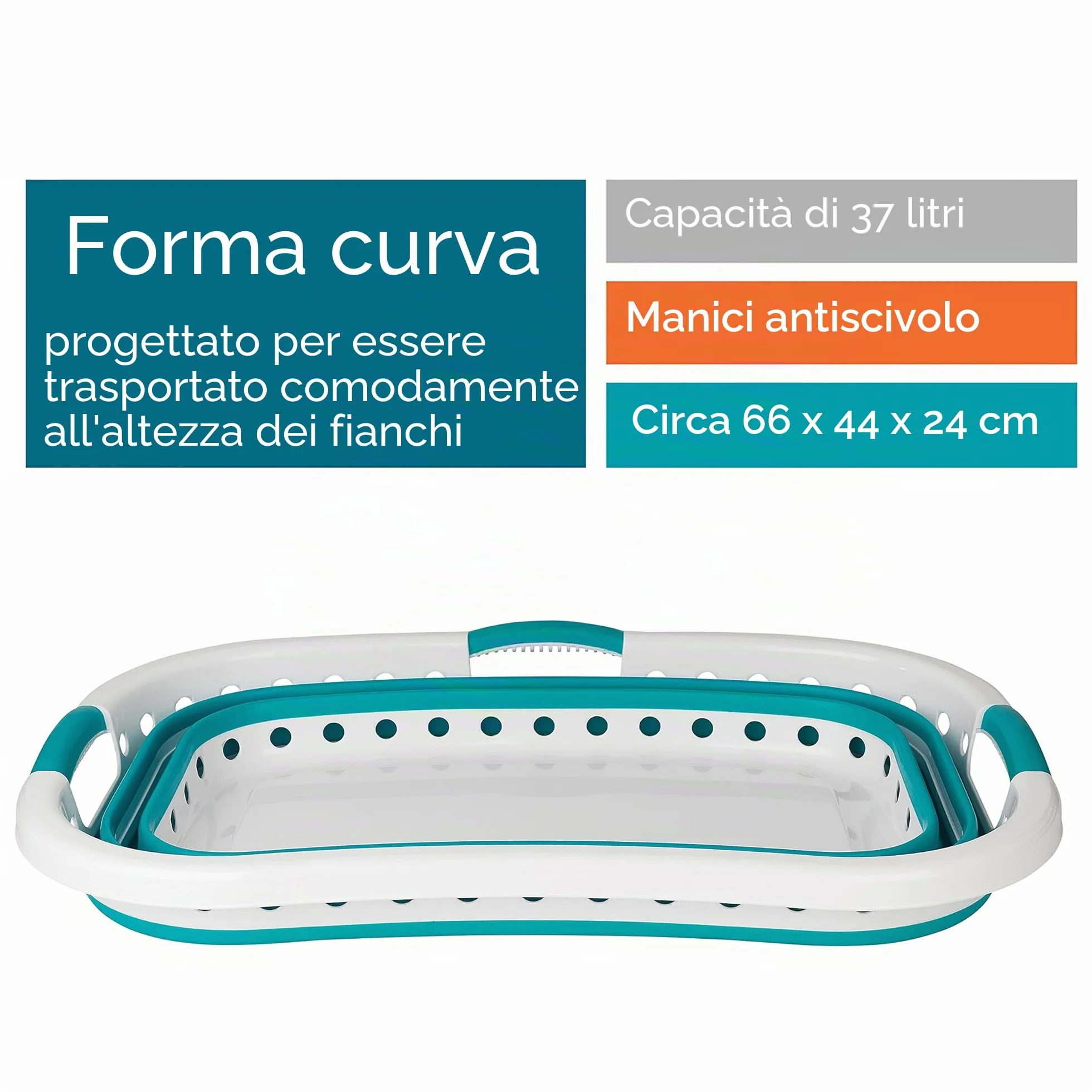 Beldray Cestello per bucato pieghevole 37 l turchese