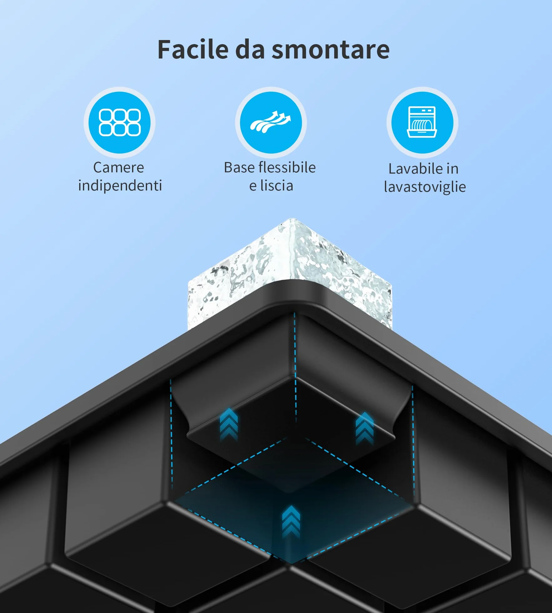 Ankway Stampo per cubetti di ghiaccio in silicone, 30 scomparti da 3 cm, senza BPA, confezione da 2