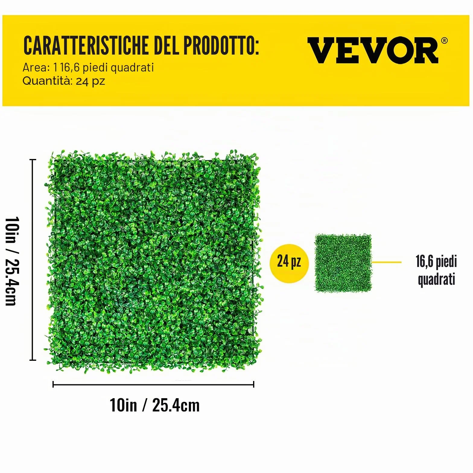 VEVOR 24 Pezzi Artificiale Pannello da Siepe di Bosso, 25,4 x 25,4 cm, Siepi Artificiali, Recinzione Artificiale Bosso, Edera Finta Effetto Realistico Decorazione Plastica Verde, Spessore da 4 cm