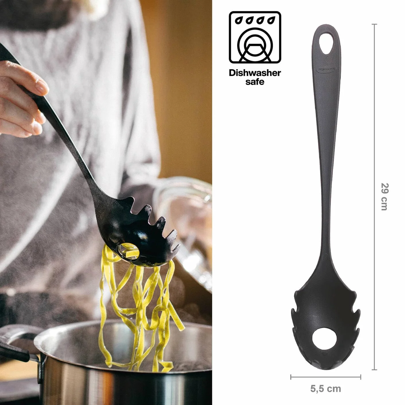 Fiskars Servispaghetti, Lunghezza: 28,5 cm, Essential, Plastica, Nero, 1079058