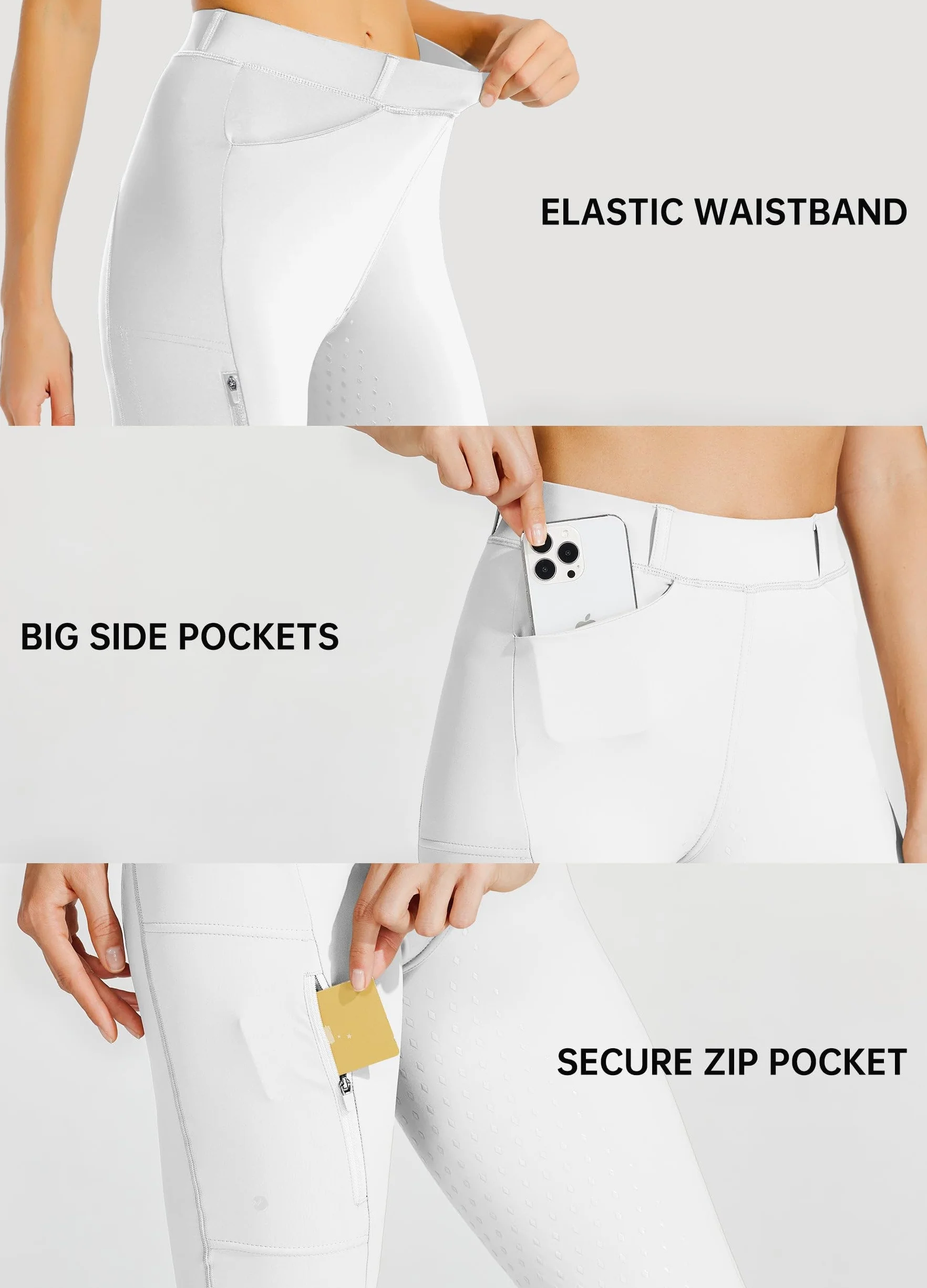 WILLIT Pantaloni da equitazione donna silicone vita alta elasticizzati tasca cerniera passanti cintura