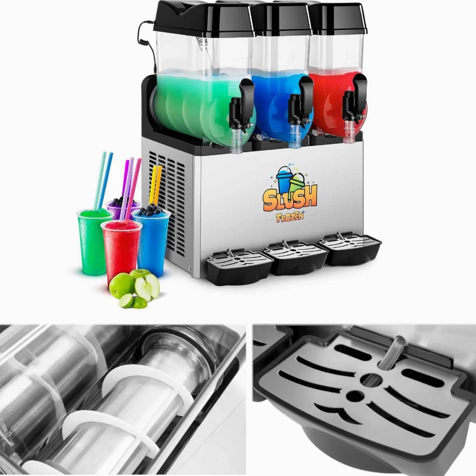Royal Catering Granitore Sorbettiera Macchina per il gelato RCSL 3/12 (230 V, 980 W, 3 x 12 L, Senza BPA)