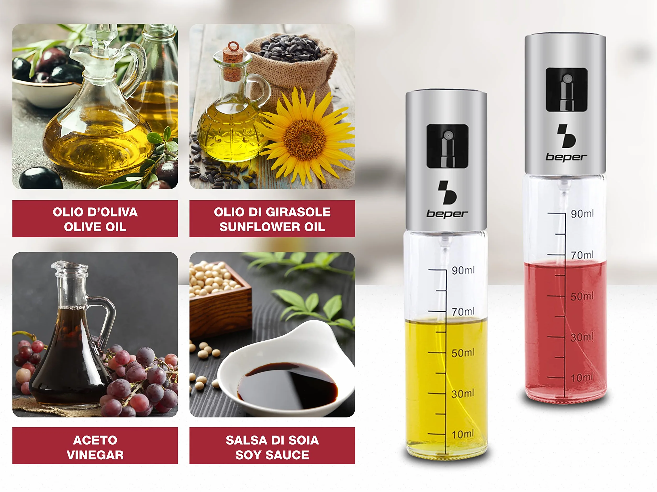 BEPER C102SPE001 Spruzzino per Olio con Contenitore in Vetro Graduato per Friggitrice Aria