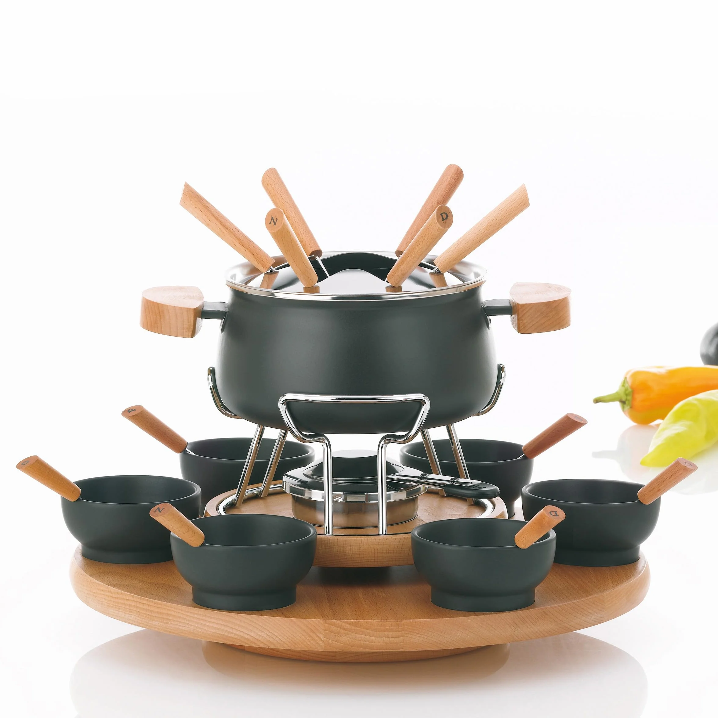 Kela set fonduta carne 23 pezzi 6 persone NATURA piastra girevole legno