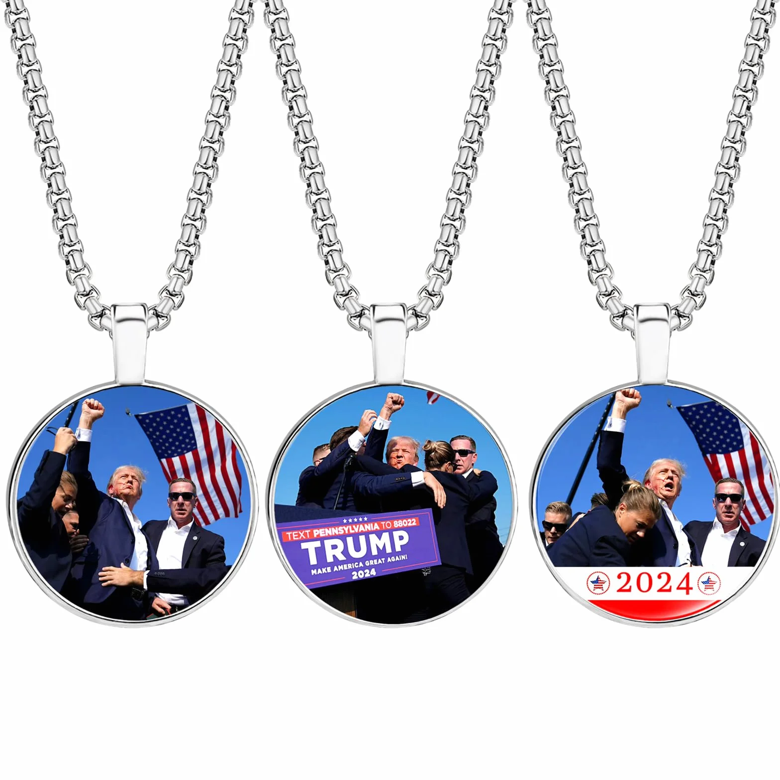 Donald Trump Trump Rally Shooting Collana Make America Great Again 2024 Pendente Rotondo Catena Uomo Donna Bambini
