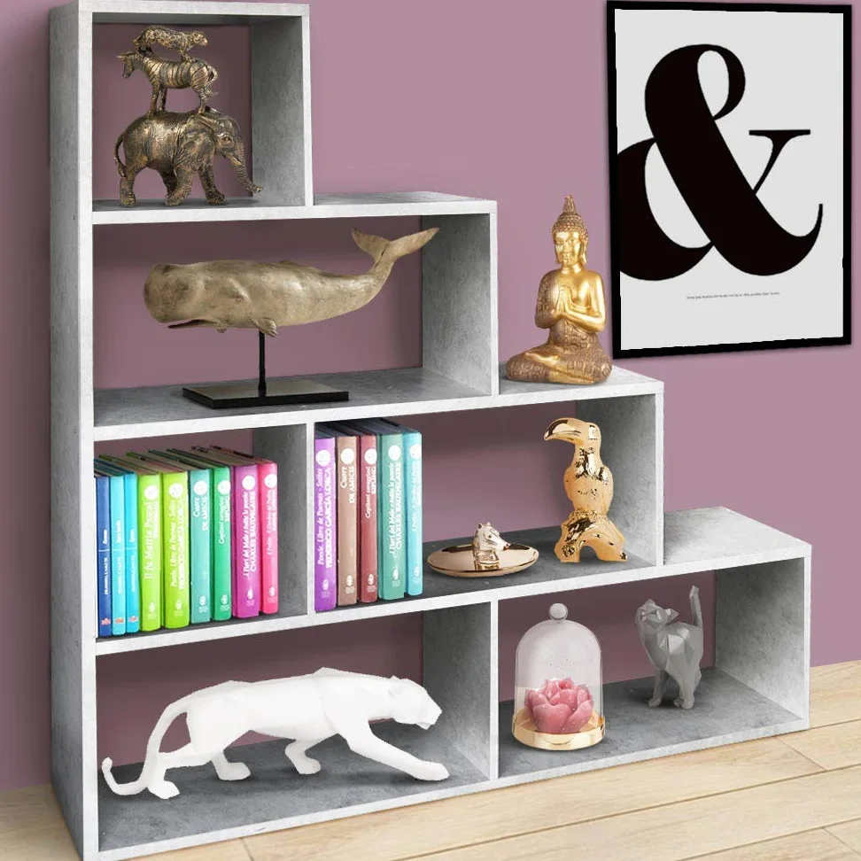 BAKAJI Libreria Scaffale A Scala Simms Legno MDF 4 Ripiani Casa Ufficio Per Riporre I tuoi Libri E Oggetti Vari (Rovere)