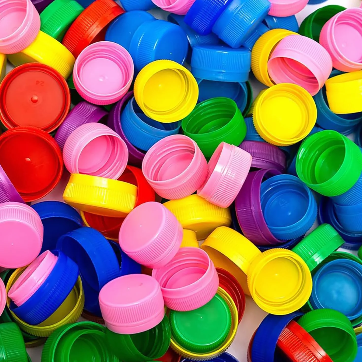 100 Tappi di Plastica Colorati per Bottiglie, PE Tappi Plastica Bottiglie, Progetti DIY Bambini Eco-Friendly, attività Scolastiche E Creative (10 Colori (Senza Nero e Bianco))