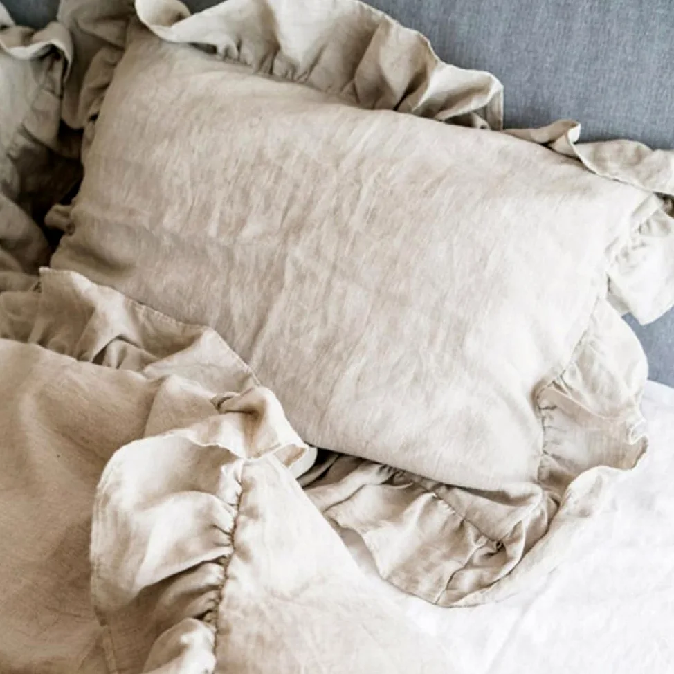 Federe bianche con bordi increspati Copricuscini per biancheria da letto di dimensioni standard Chiusura a busta Sham Solido, grigio scuro, 50x80 cm