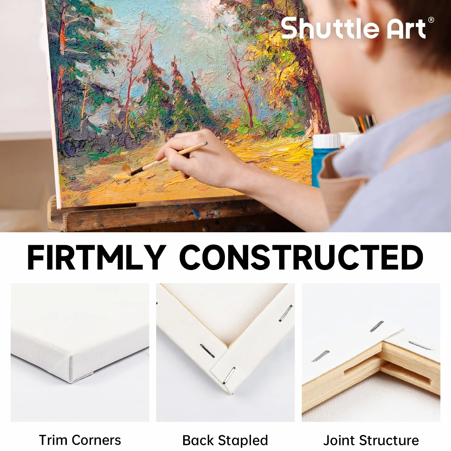 Tela per Dipingere di Shuttle Art, 15 Varie Misure,10x10, 12x17, 20x25, 23x30, 28x35 cm (3 pz Ciascuno),100% Cotone Cartone Telato Bianco per Bambini Adulti per Pittura Ad Olio Acrilico