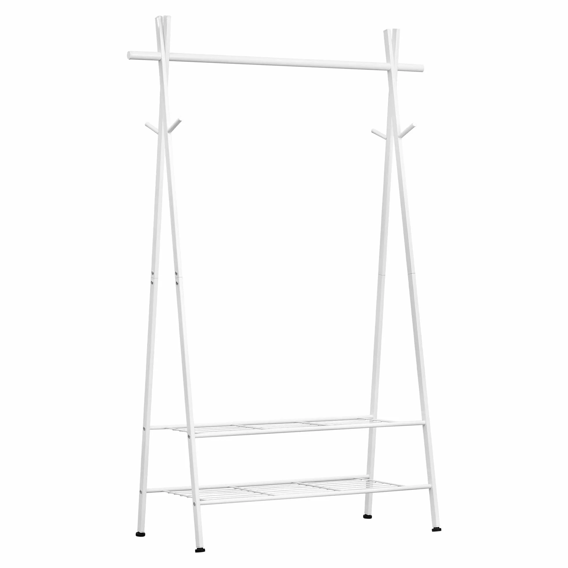 Stand Appendiabiti Moderno con Ganci e 2 Ripiani in Metallo, Bianco