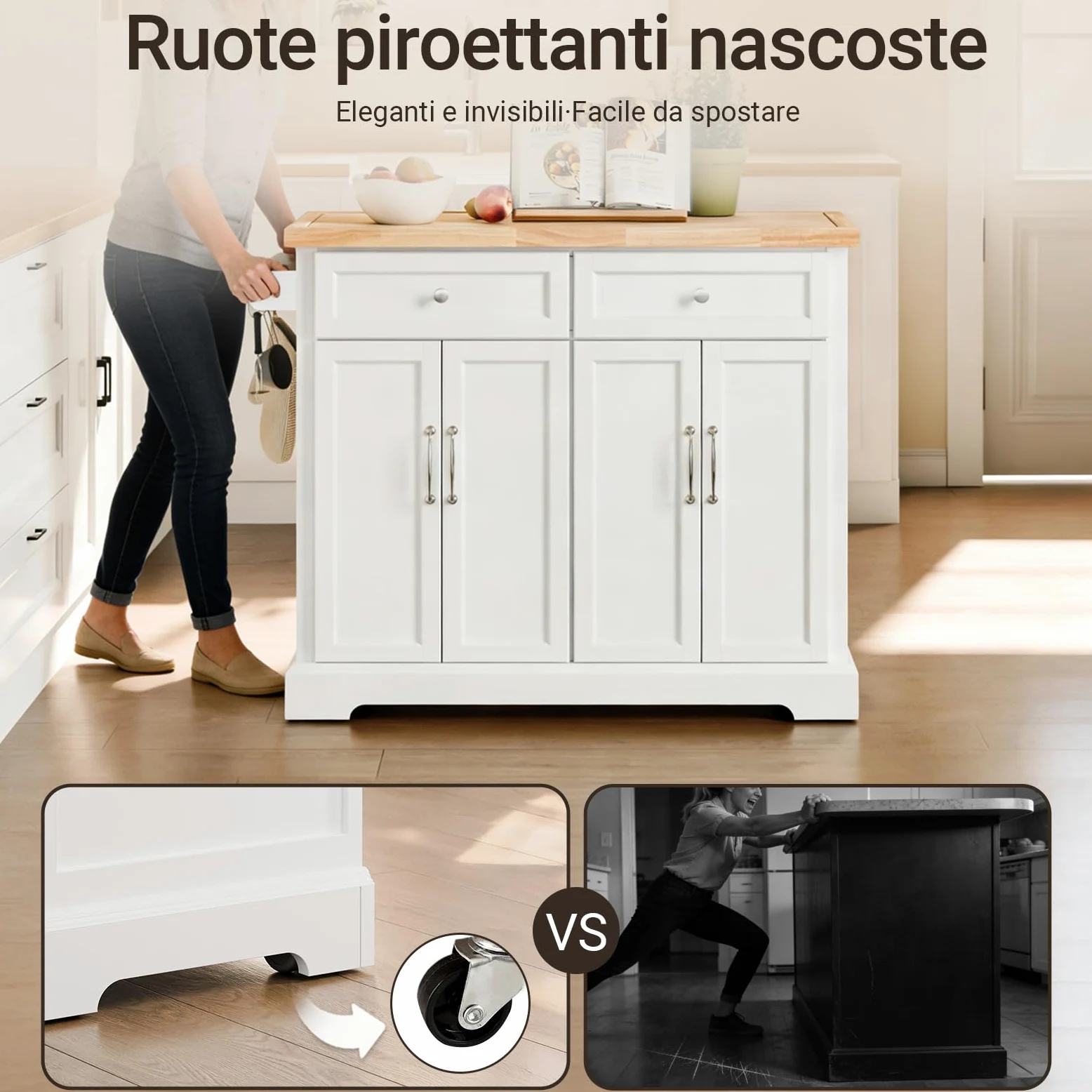 SoBuy isola cucina con ruote carrello da cucina con piano di lavoro pieghevole mobile cucina con ruote penisola cucina piano lavoro Bianco 115x92x(46-71) cm FKW71-III-WN
