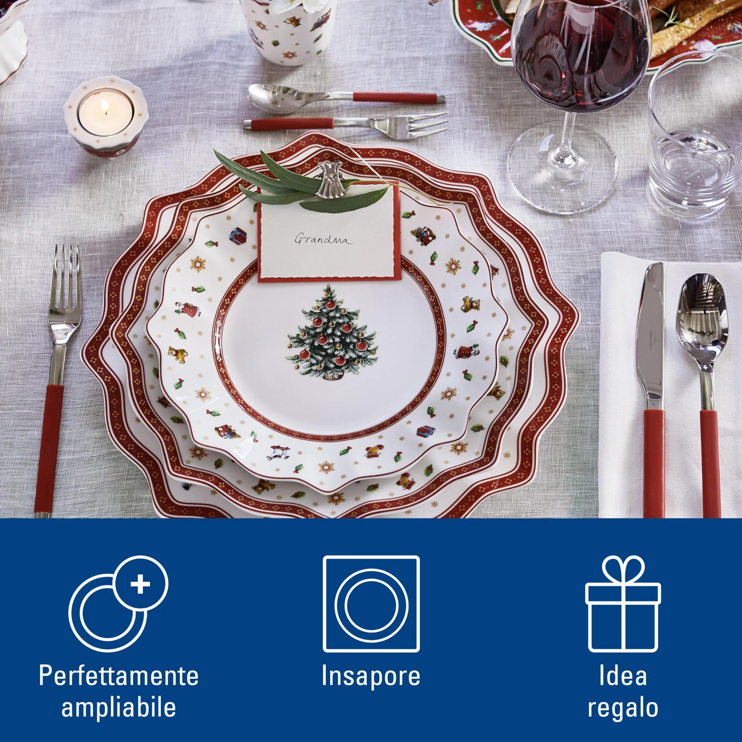 Villeroy & Boch Toy's Delight Piatto Segnaposto Ceramica Rosso Bianco Mikrowellengeeignet Weihnachten