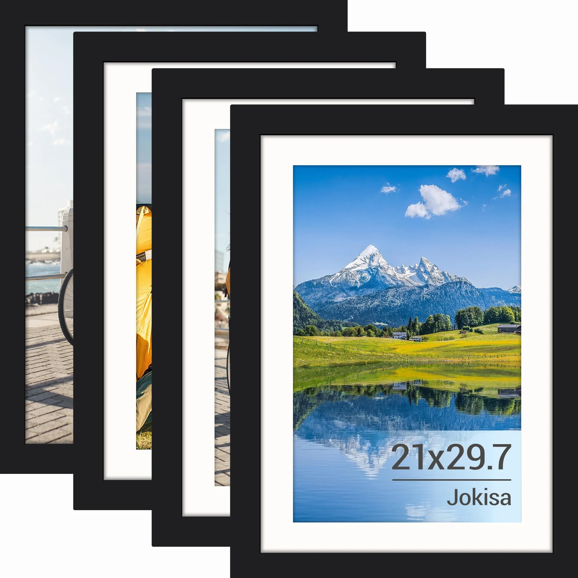 Cornice 4 pezzi A4, cornice 21x30 nera, cornice per foto, immagini, poster (Nero, 21 x 30 cm)