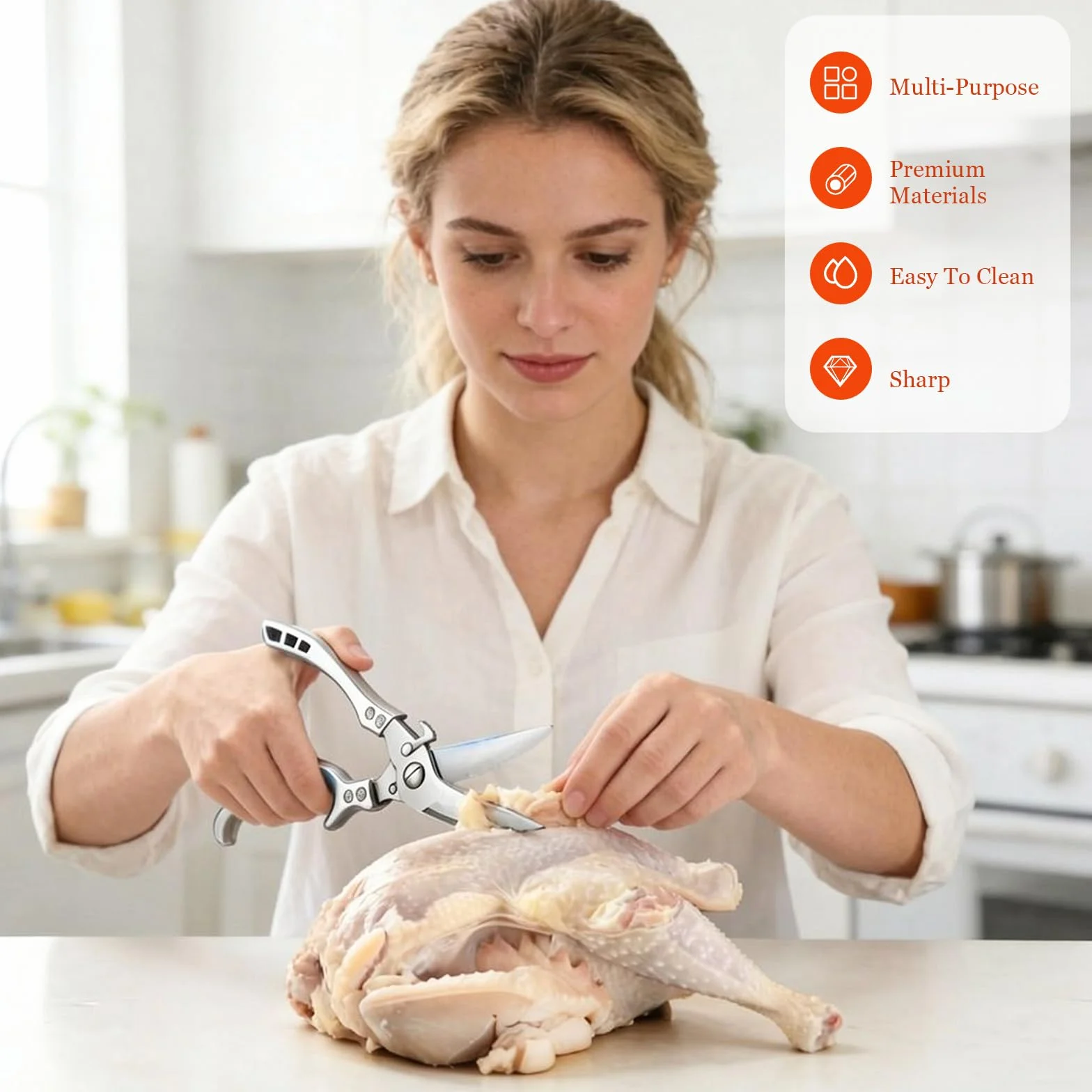 Forbici da Cucina Acciaio Inox, Forbici Professionali per Pollame con Blocco di Sicurezza, ForbicidaPollo Trinciapollo, per Ossa Di Pollo, Carne, Tacchino, Pesce E Verdure