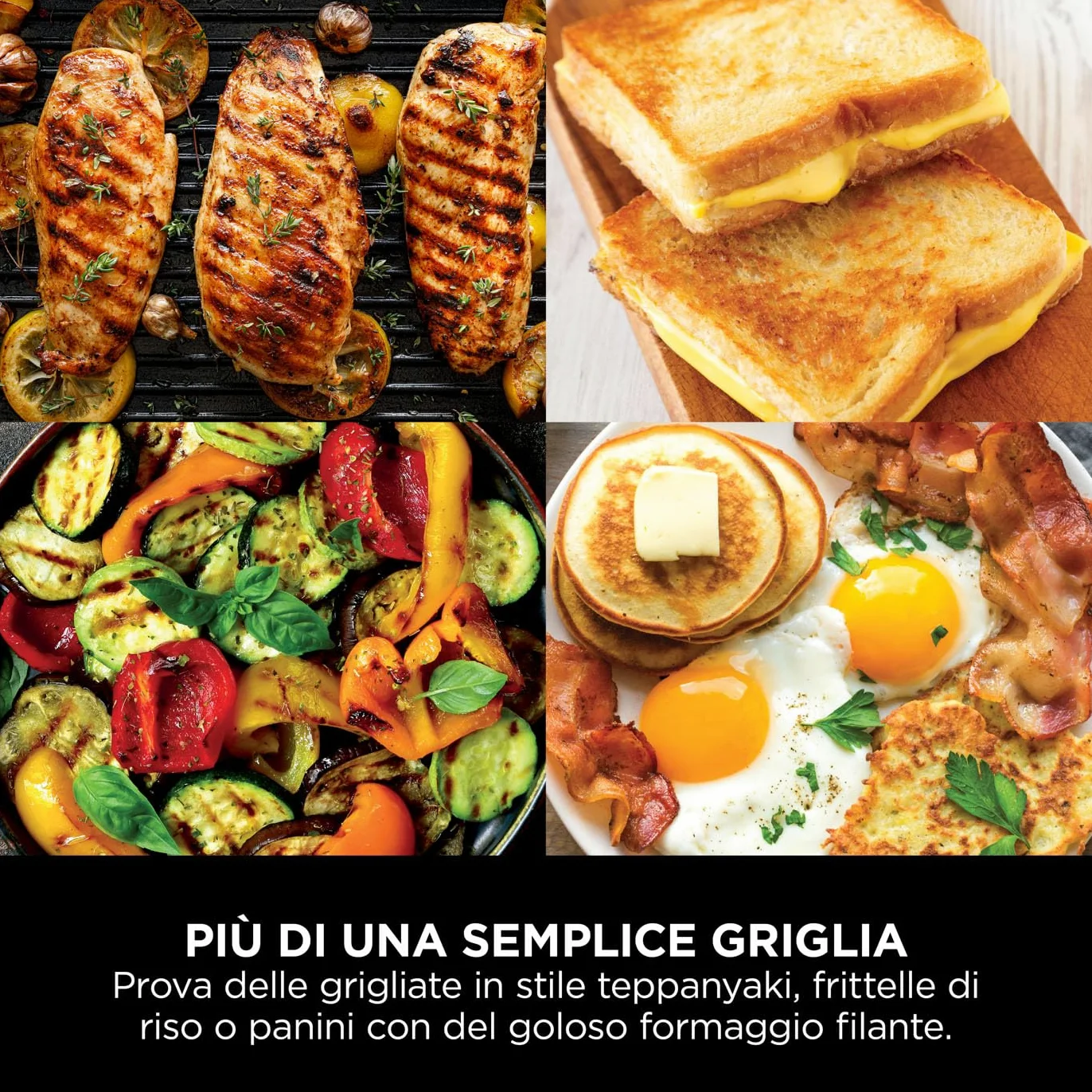 Ninja Sizzle Griglia Elettrica e Piastra Antiaderente per Interni, Coperchio Rimovibile Lavabile in Lavastoviglie, Vaschetta Raccogli Grasso, Manopola per Temperatura e Ricettario, Grigio GR101EU