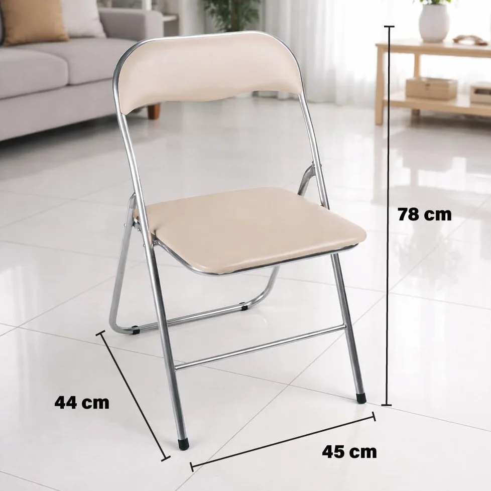 Set 6 Sedie Pieghevoli Imbottite - Seduta Comoda, Portatile, Struttura in Metallo, Slim, Salvaspazio, Resistenti, per Casa, Campeggio, Ufficio - da Interno, Esterno (Beige, Similpelle)