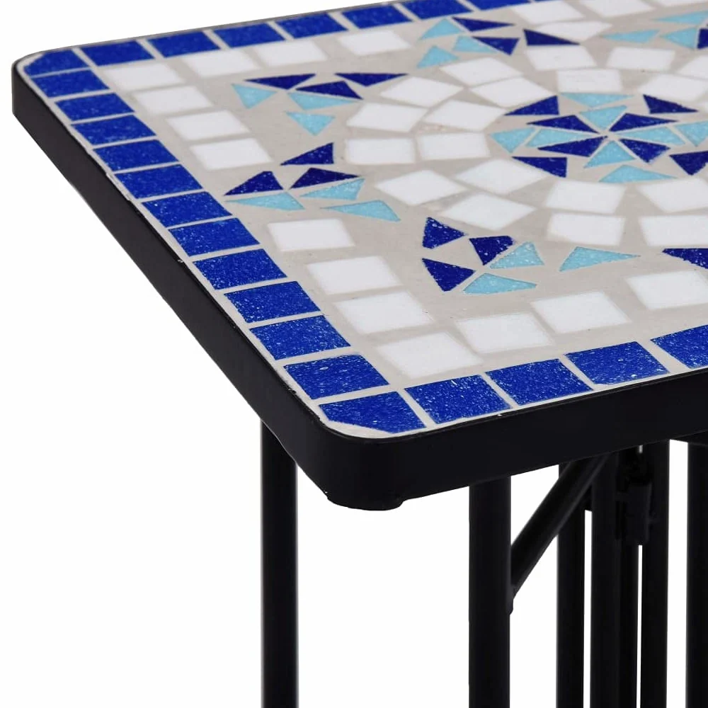 LAPOOH Tavolino di Servizio con Mosaico Blu e Bianco in Ceramica,Tavolino,Tavolino di Servizio,Tavolino di Servizio Salotto/Cucina(SPU:46710)