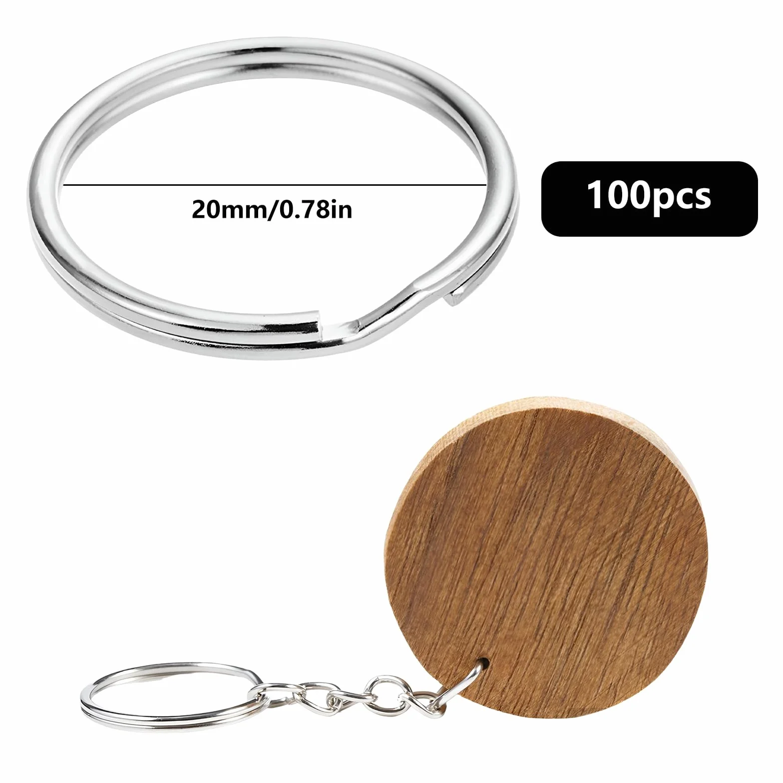 100 Pezzi Anello Portachiavi 20mm Anelli per Chiavi 304 Acciaio Inossidabile Utilizzato per Gioielli Fai -da -te Portachiavi Ganci per Borse