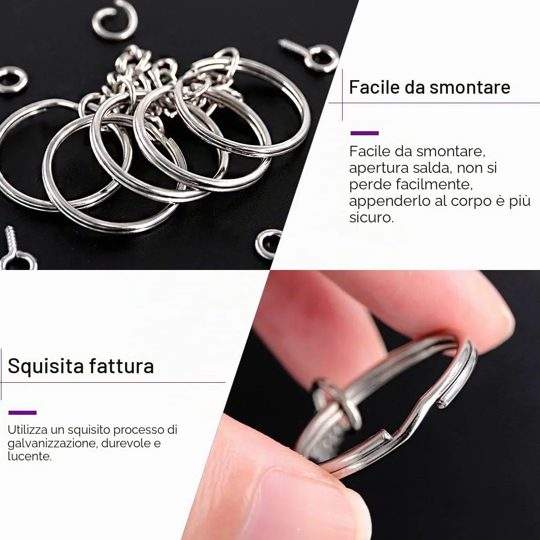 Swpeet, kit di anelli portachiavi argentati da 25 mm, confezione da 450 pezzi, include 150 anelli portachiavi con catena e 150 anelli di salto con 150