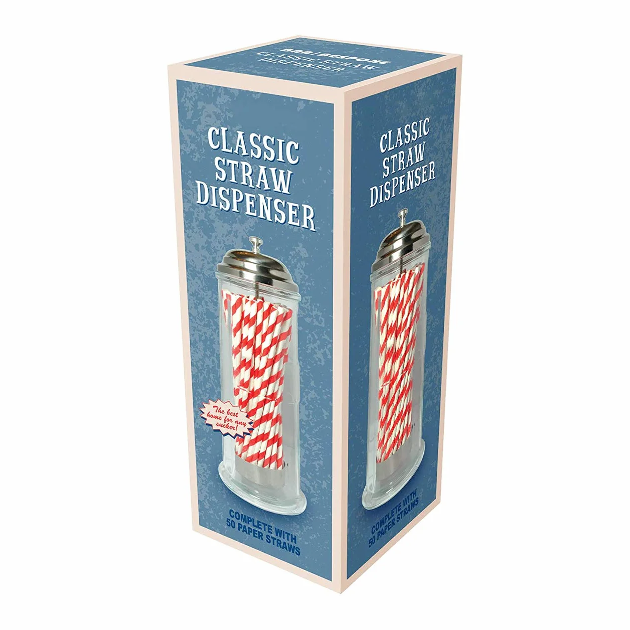 CKB LTD Dispenser per cannucce, in vetro, stile retrò, con 50 cannucce di carta, utilizzabile anche come disinfettante per saloni di barbiere