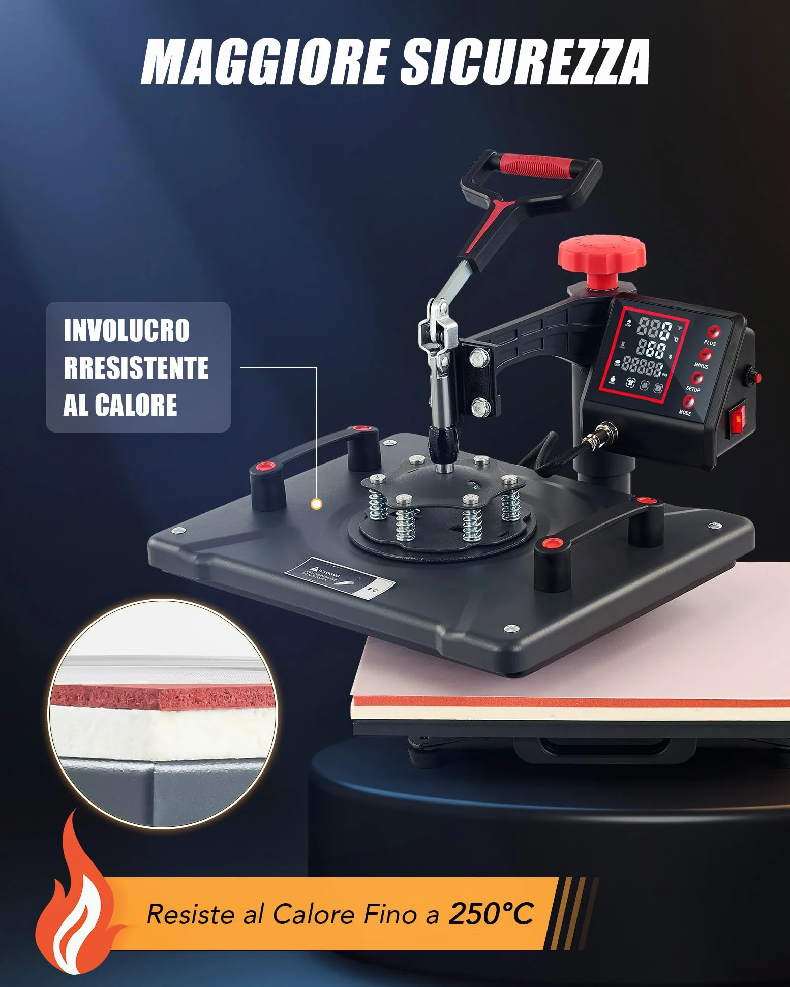 CREWORKS 5 IN1 Pressa a Caldo 30 X 38CM 1250W Pressa a Calore Macchina Sublimazione Digitale Rotazione a 360 Gradi Trasferimento Multifunzione con Termopressa per Magliette Cappellini T-Shirt Tazze