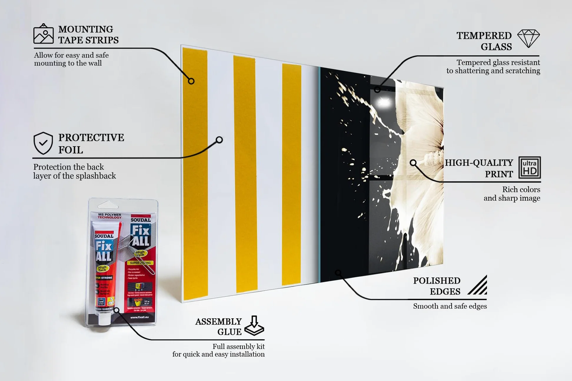 Wallfluent 100x50 cm Pannello Cucina Decorazione Murale - Fiore Bianco Astratto