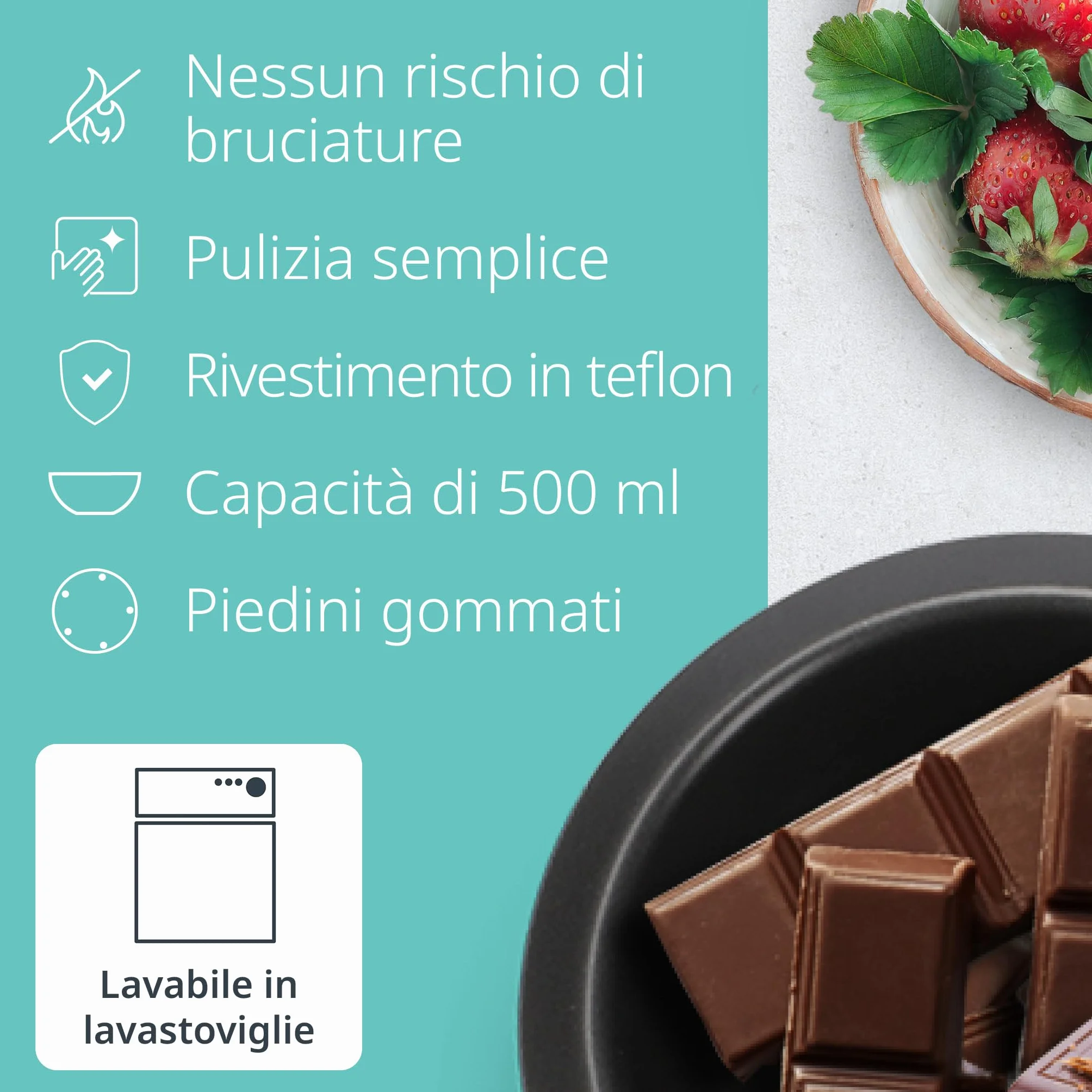 ADE Set per fonduta di cioccolato elettrico 500ml con 8 forchette 2 temperature ciotola rimovibile rivestita in teflon