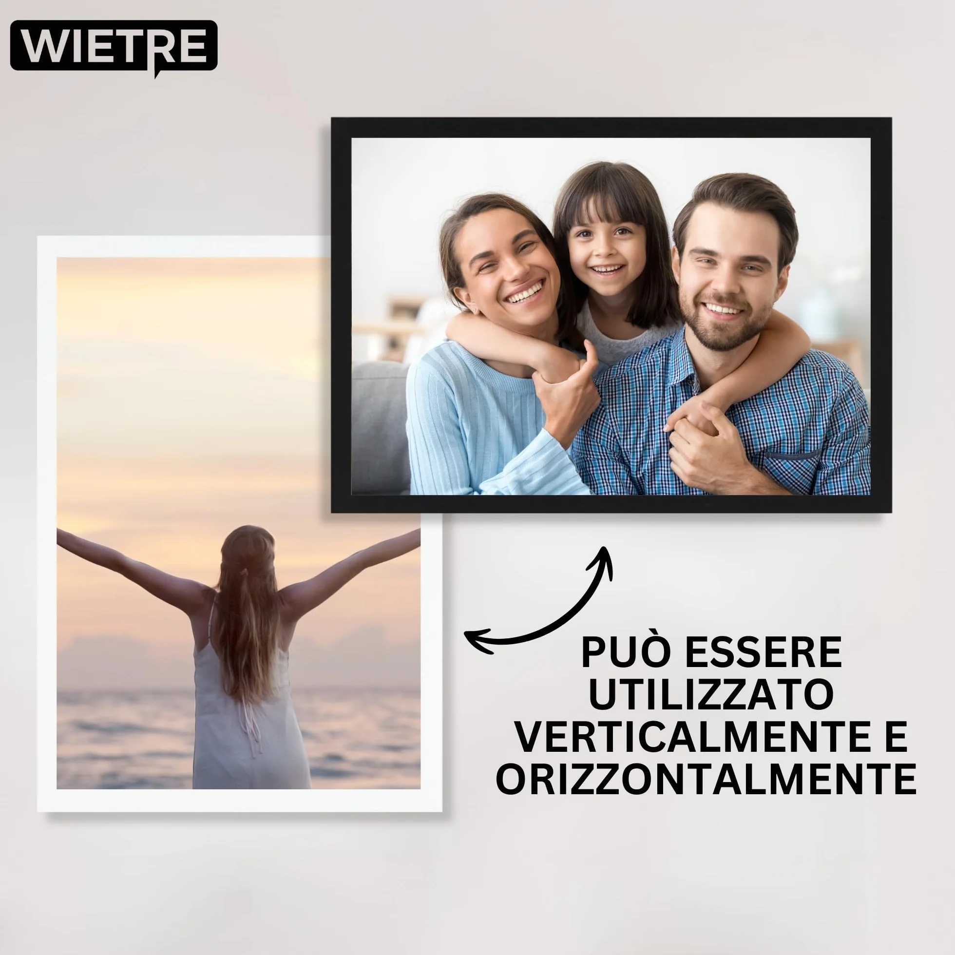 Cornice portafoto A4, 21 x 30 cm, in legno MDF nero, cornice per poster, vetro acrilico infrangibile, da appendere e appoggiare, per foto, immagini e poster