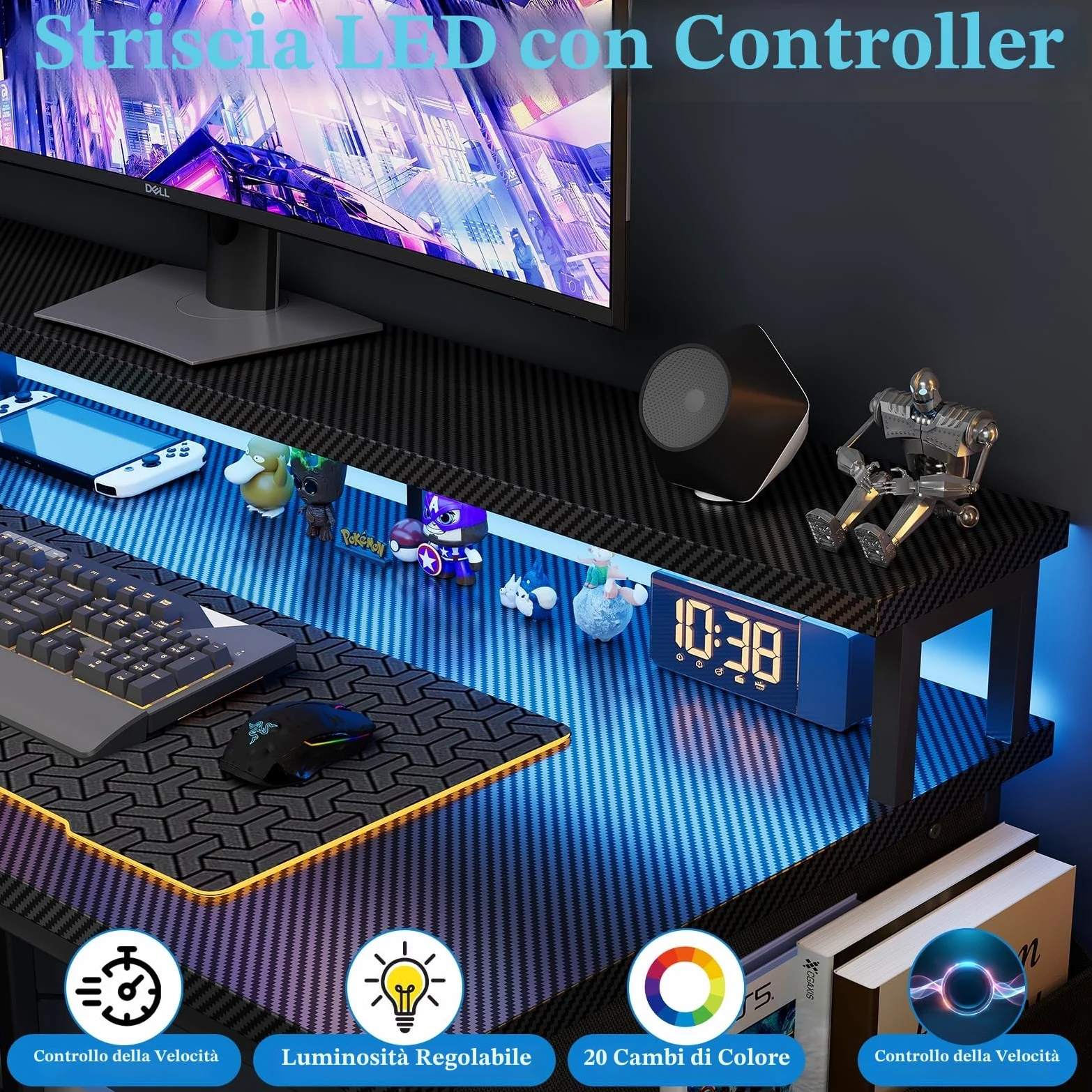 Grandder Scrivania ad Angolo Reversibile 120x70cm, Tavolino Computer a Forma L Ripiani Portaoggetti e Struttura in Acciaio, per Gaming, Computer, Ufficio, Studio e Casa, Nero