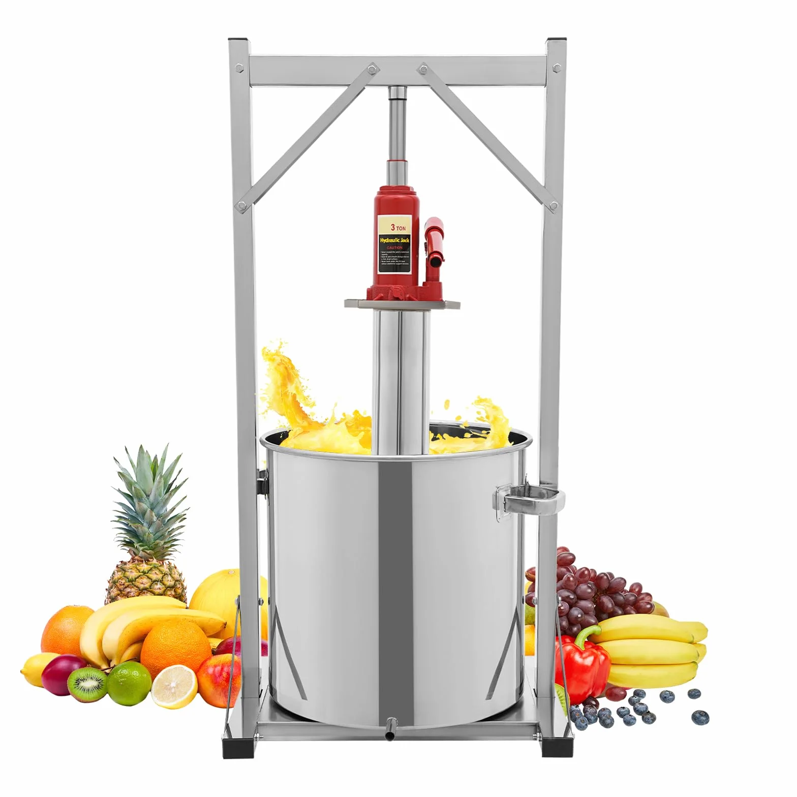 Pressa per frutta 36 l, pressa per vino di frutta, pressione 3 T, idraulica in acciaio inox con pala filtrante, supporto, pala esterna e cricco per vino di riso