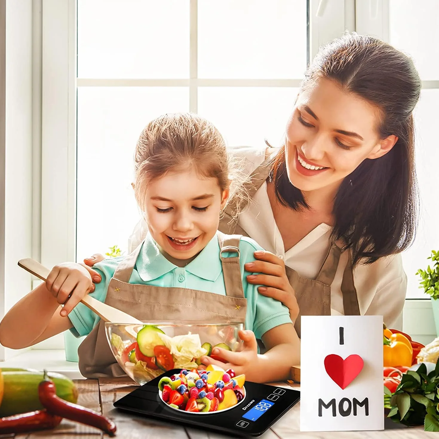 Bilancia da Cucina, Bilancia Cucina Digitale 15kg, alta Precisione 1 g Pesa Alimenti, Funzione Tare, Grande Display LCD, Bilance impermeabile Varie Unità in Grammi e Once, Pulsante touch