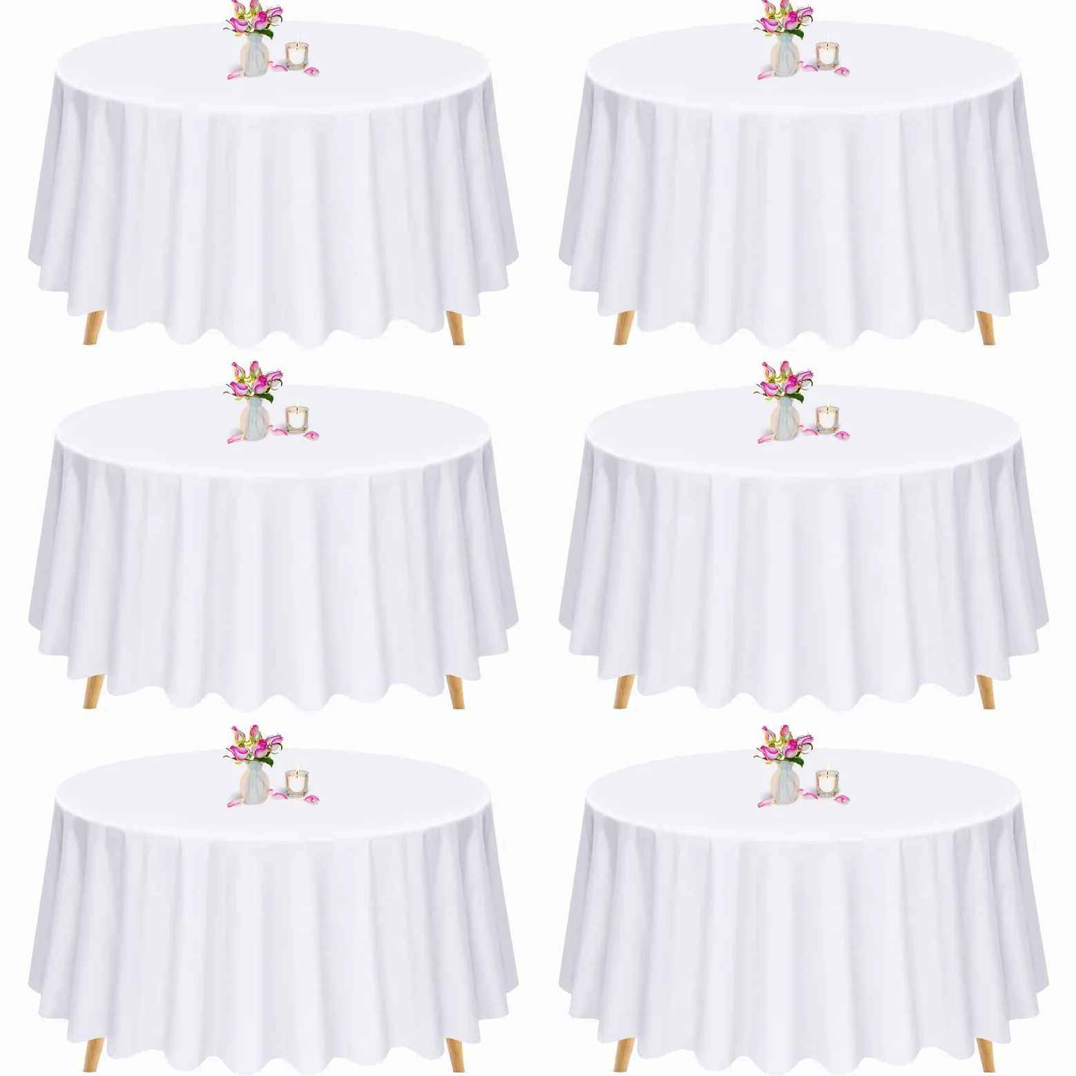 6 Pezzi Tovaglia Rotonda Bianca 90 Pollici in Tessuto di Poliestere Lavabile per Matrimoni, Banchetti o Ristoranti (Bianco)