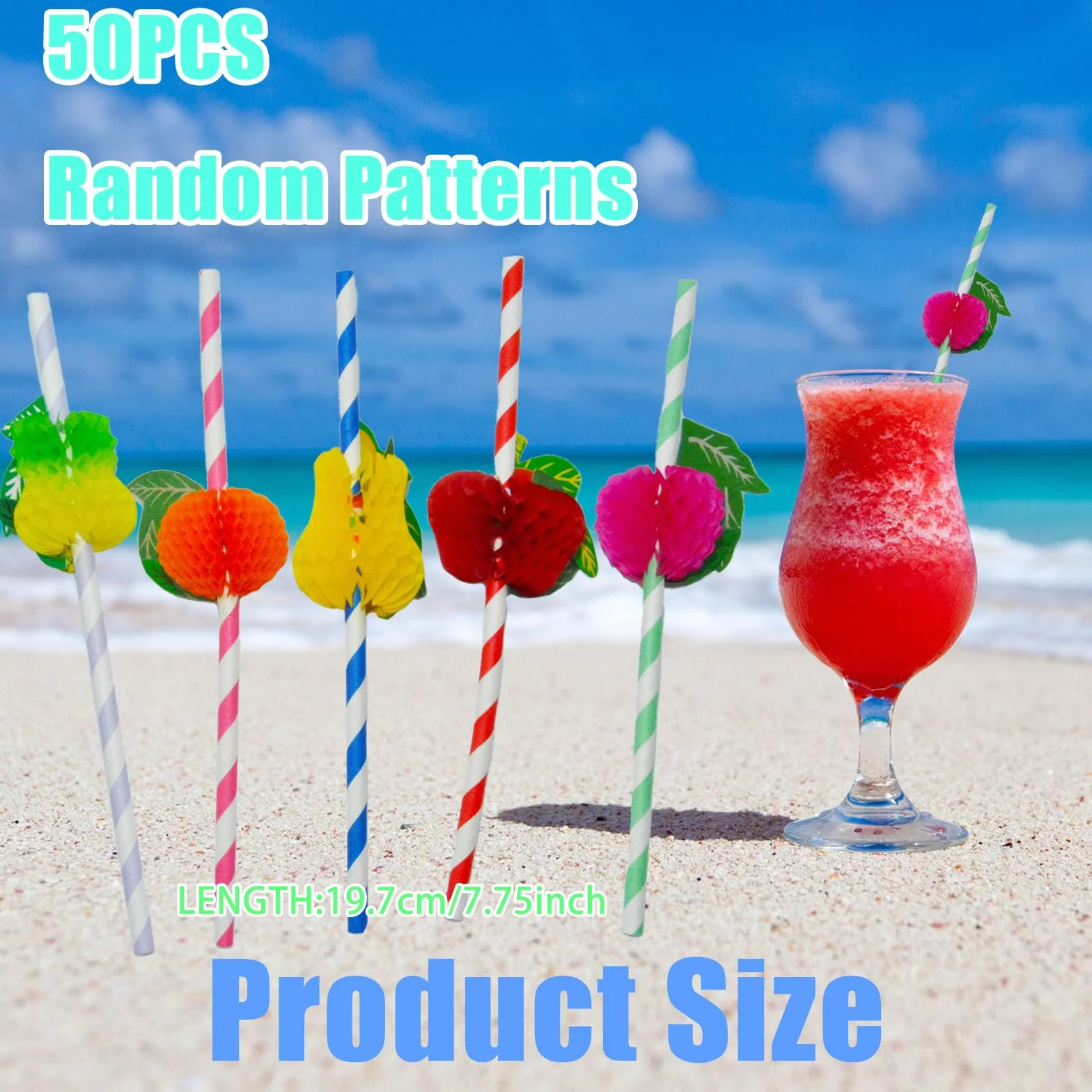 Confezione da 70 cannucce di carta tropicale 3D per cocktail hawai, succhi di frutta, bevande fredde, feste, bar e festival