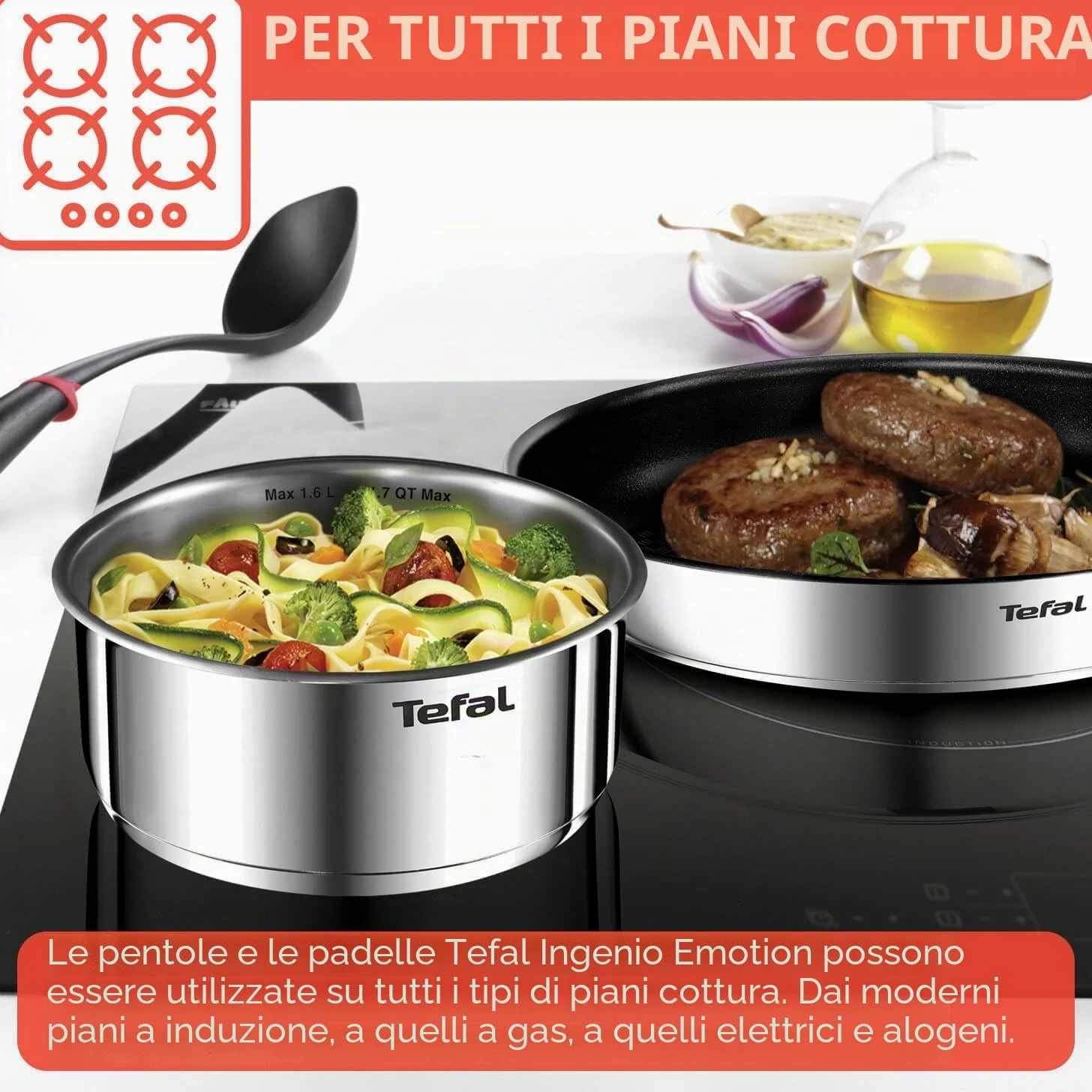 Tefal Ingenio - Set di pentole 20 padelle 2 maniglie rimovibili, induzione, rivestimento antiaderente, impilabile, compatibile con lavastoviglie, Emotion L897SK04
