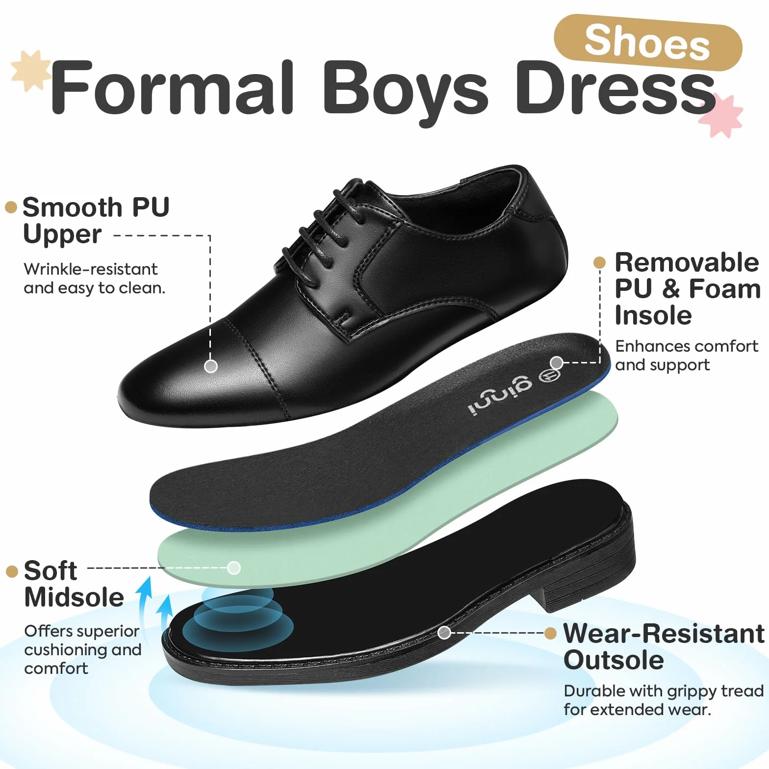 GINNI Scarpe Eleganti per Ragazzo Scarpe Stringate Scarpe Eleganti Oxford Classiche Derby Formali per Sposalizio Partito