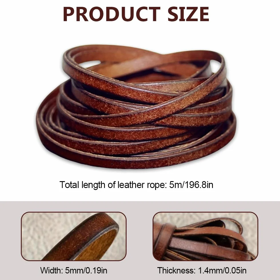 Cordino Cuoio 5 mm x 5 m, Laccio Pelle, Corda Marrone Pelle, Stringa Cuoio per Gioielli