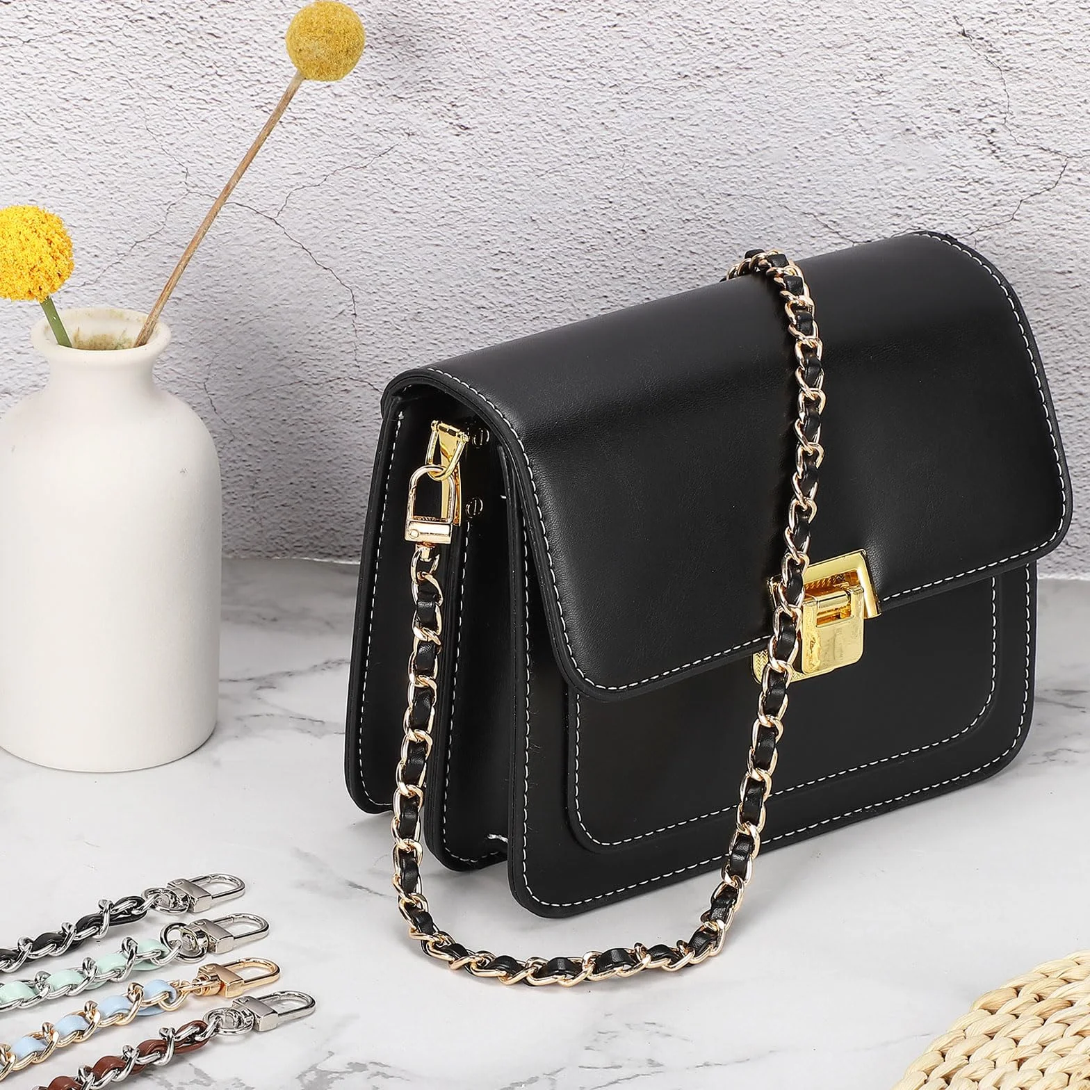 Catena per borsa 80 cm con fibbie QUARKZMAN nero d'oro